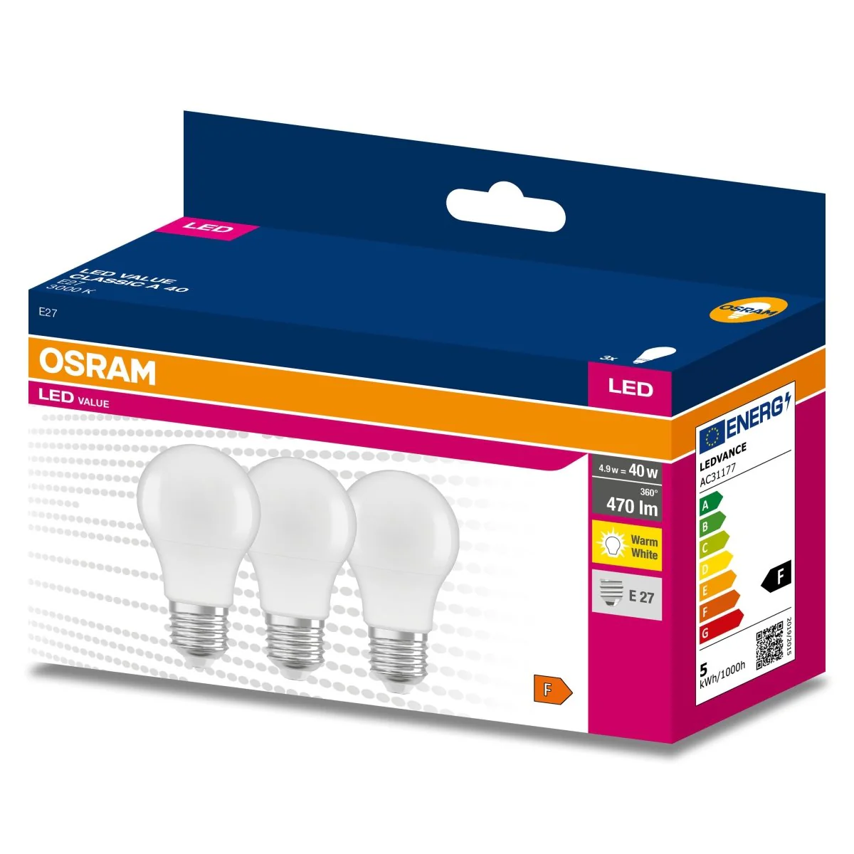 Żarówka LED OSRAM LED VALUE CLAS A 40  4.9 W/3000 K E27 - Image 2