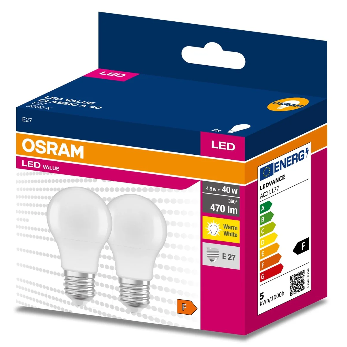 Żarówka LED OSRAM LED VALUE CLAS A 40  4.9 W/3000 K E27 2pak - Image 2