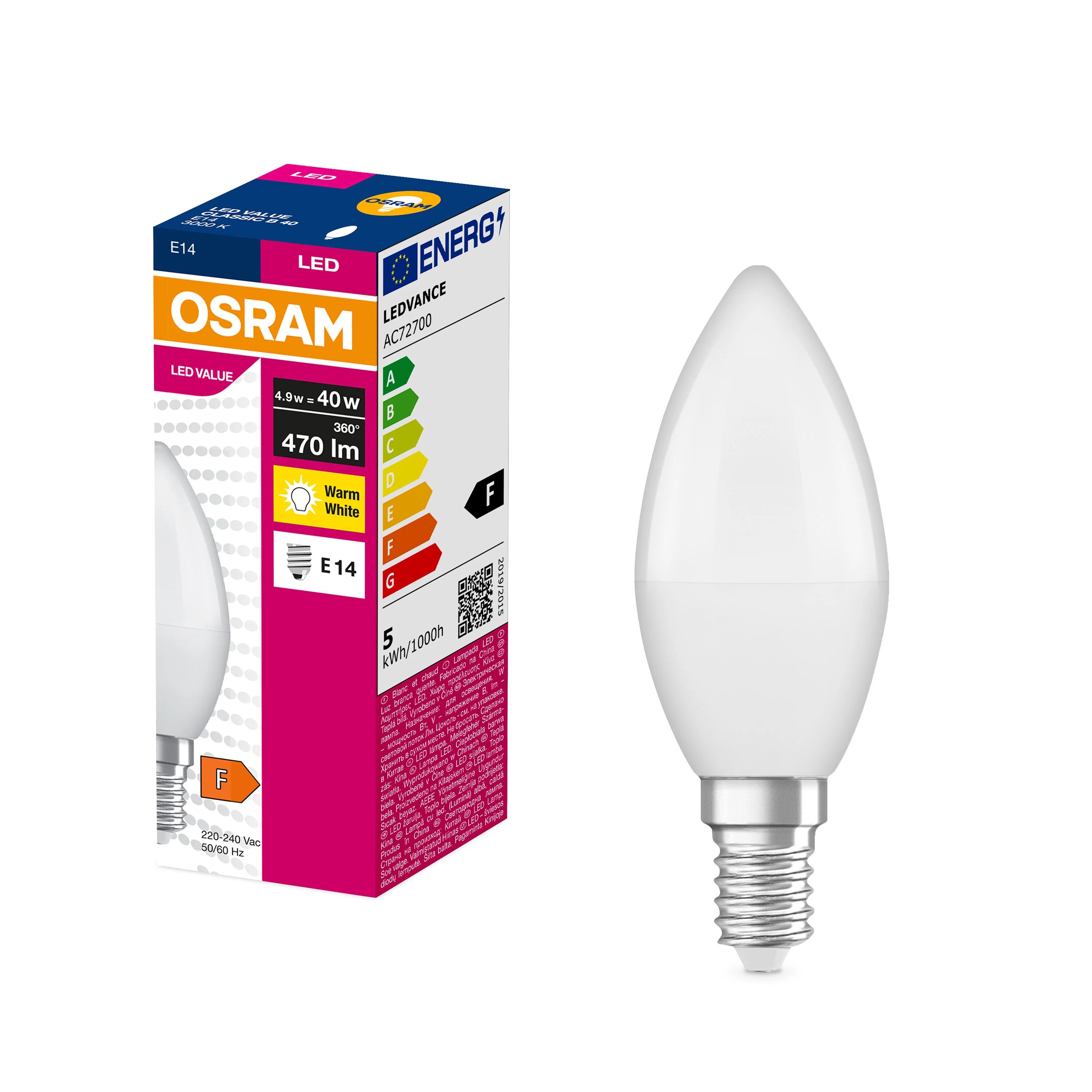 Żarówka LED OSRAM LED VALUE CLAS B 40  4.9 W/3000 K E14 ciepła - Image 4