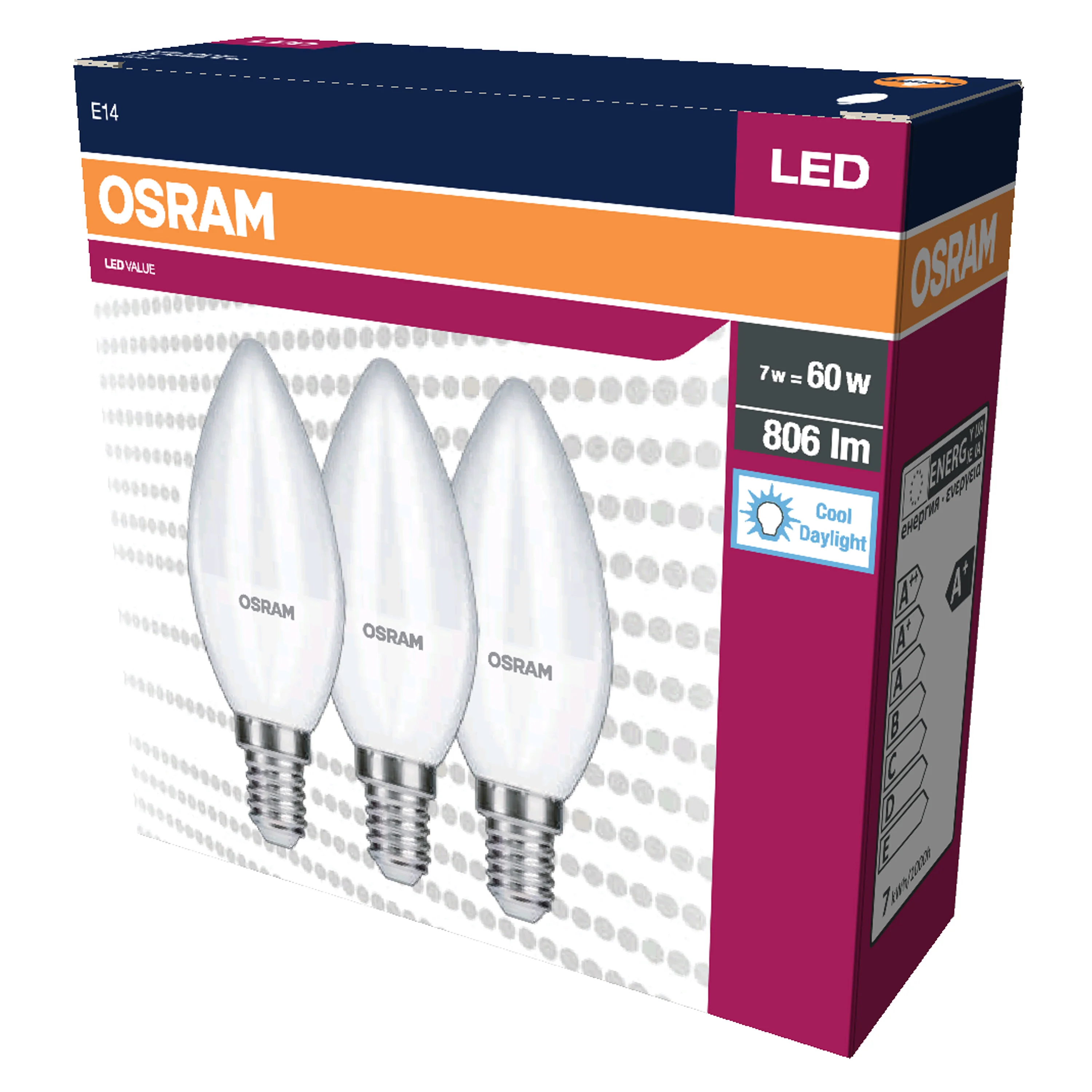 Żarówka LED OSRAM LED VALUE CLAS B 60  6.8 W/6500 K E14 zimna 3pak - Image 5