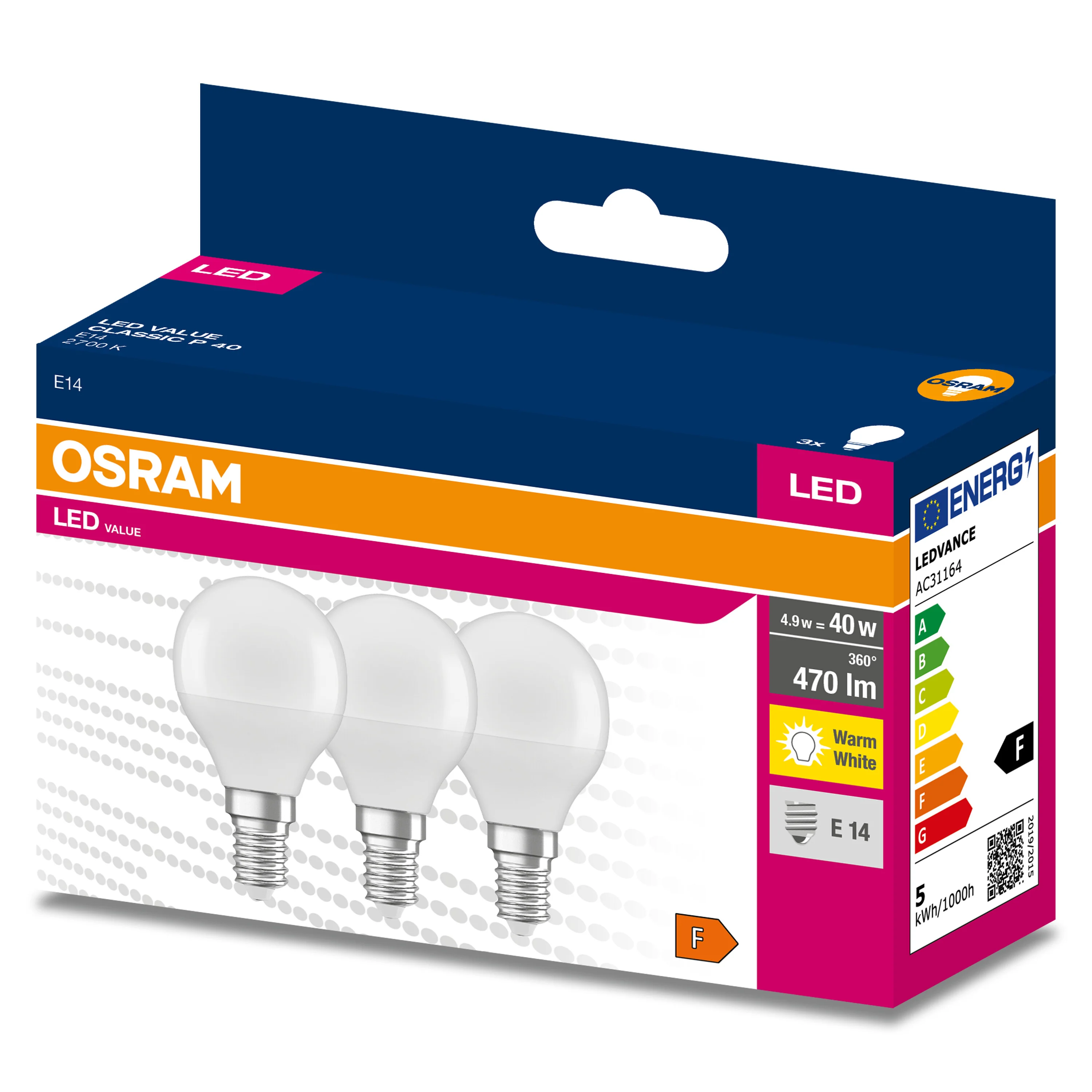 Żarówka LED OSRAM LED VALUE CLAS P 40  4.9 W/2700 K E14 ciepła - Image 5