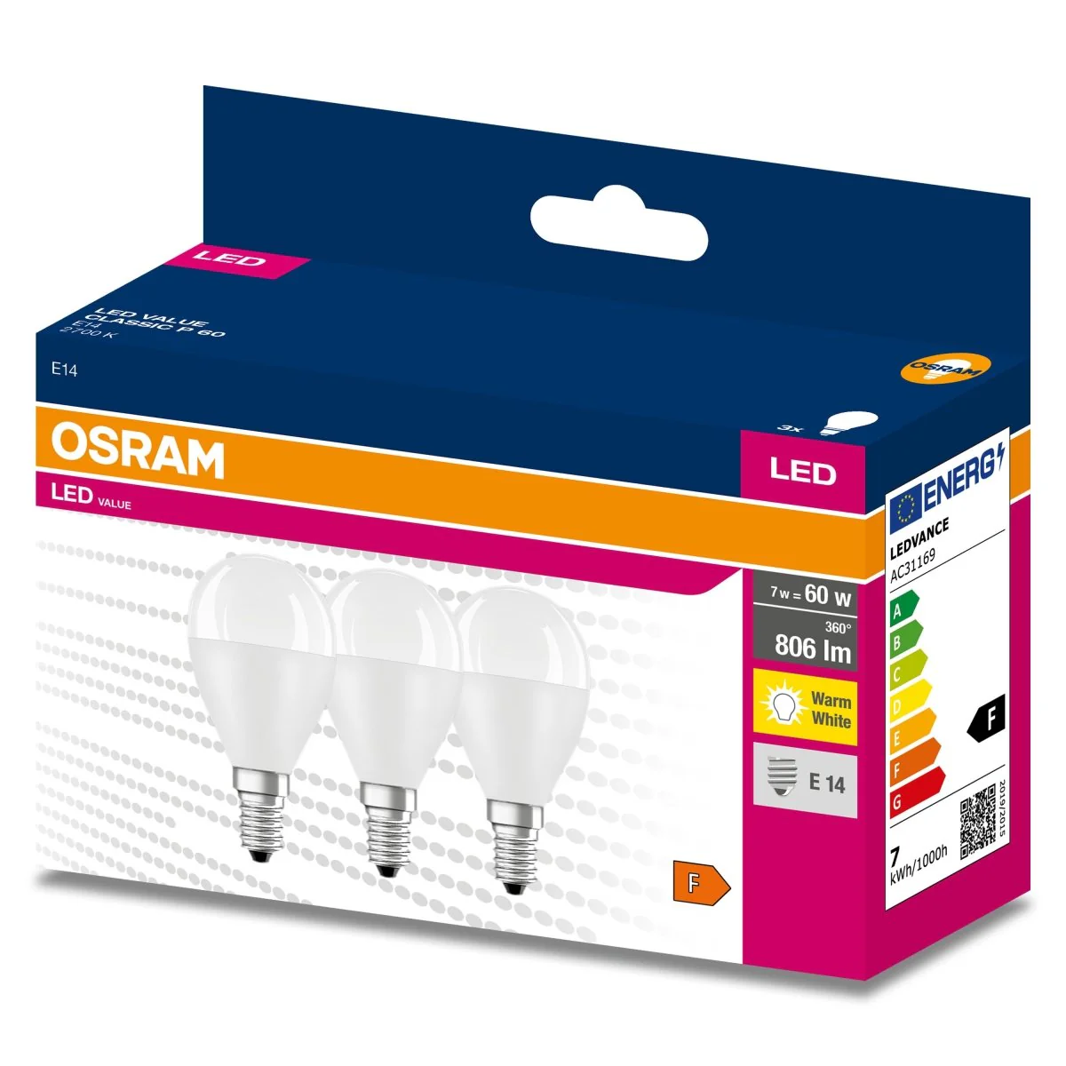 Żarówka LED OSRAM LED VALUE CLAS P 60  6.5 W/2700 K E14 ciepła - Image 2