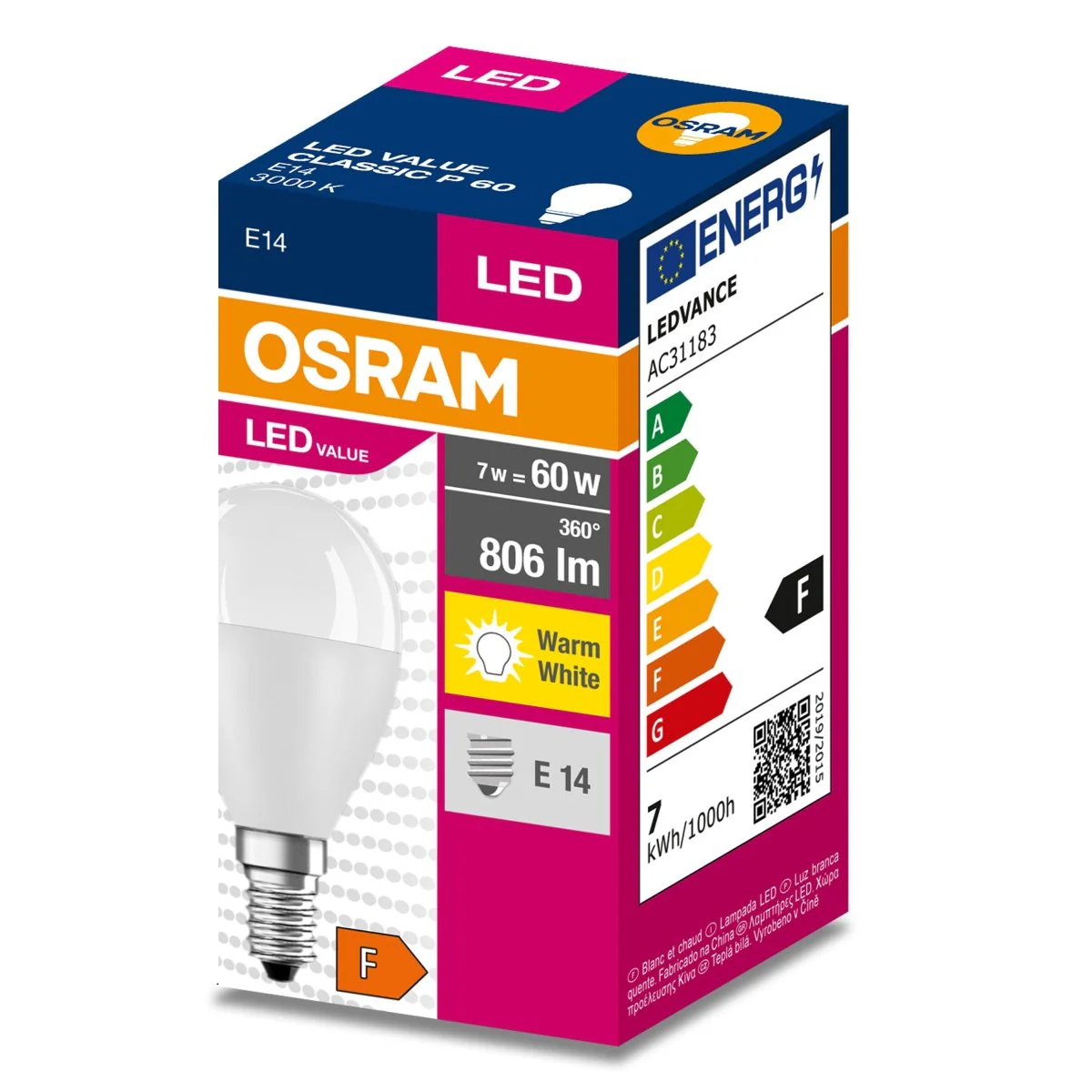 Żarówka LED OSRAM LED VALUE CLAS P 60  6.5 W/3000 K E14 ciepła - Image 2