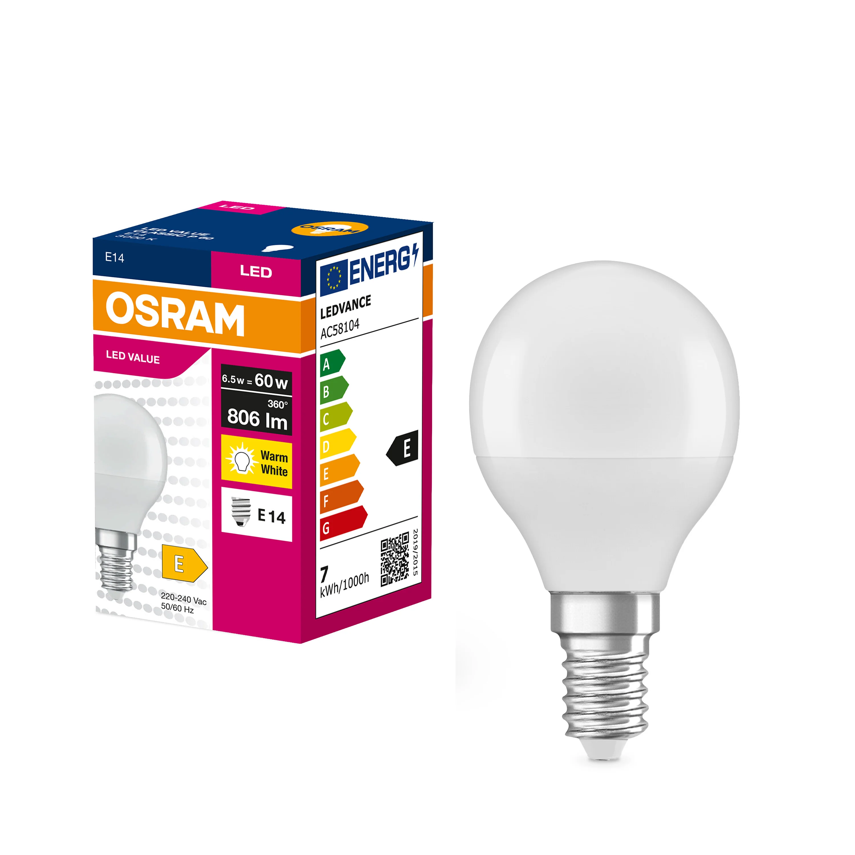 Żarówka LED OSRAM LED VALUE CLAS P 60  6.5 W/3000 K E14 ciepła - Image 4