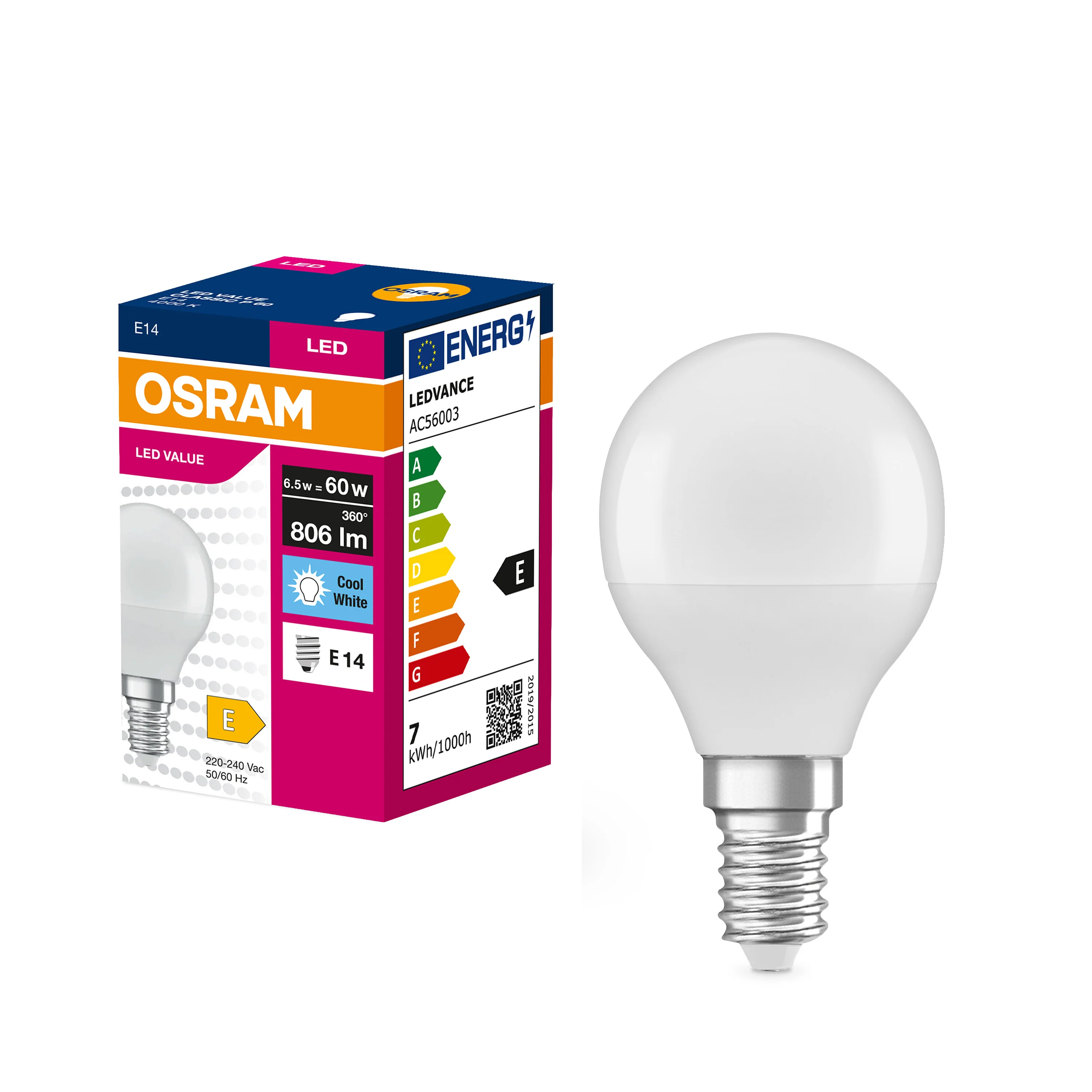 Żarówka LED OSRAM LED VALUE CLAS P 60  6.5 W/4000 K E14 neutralna - Image 4