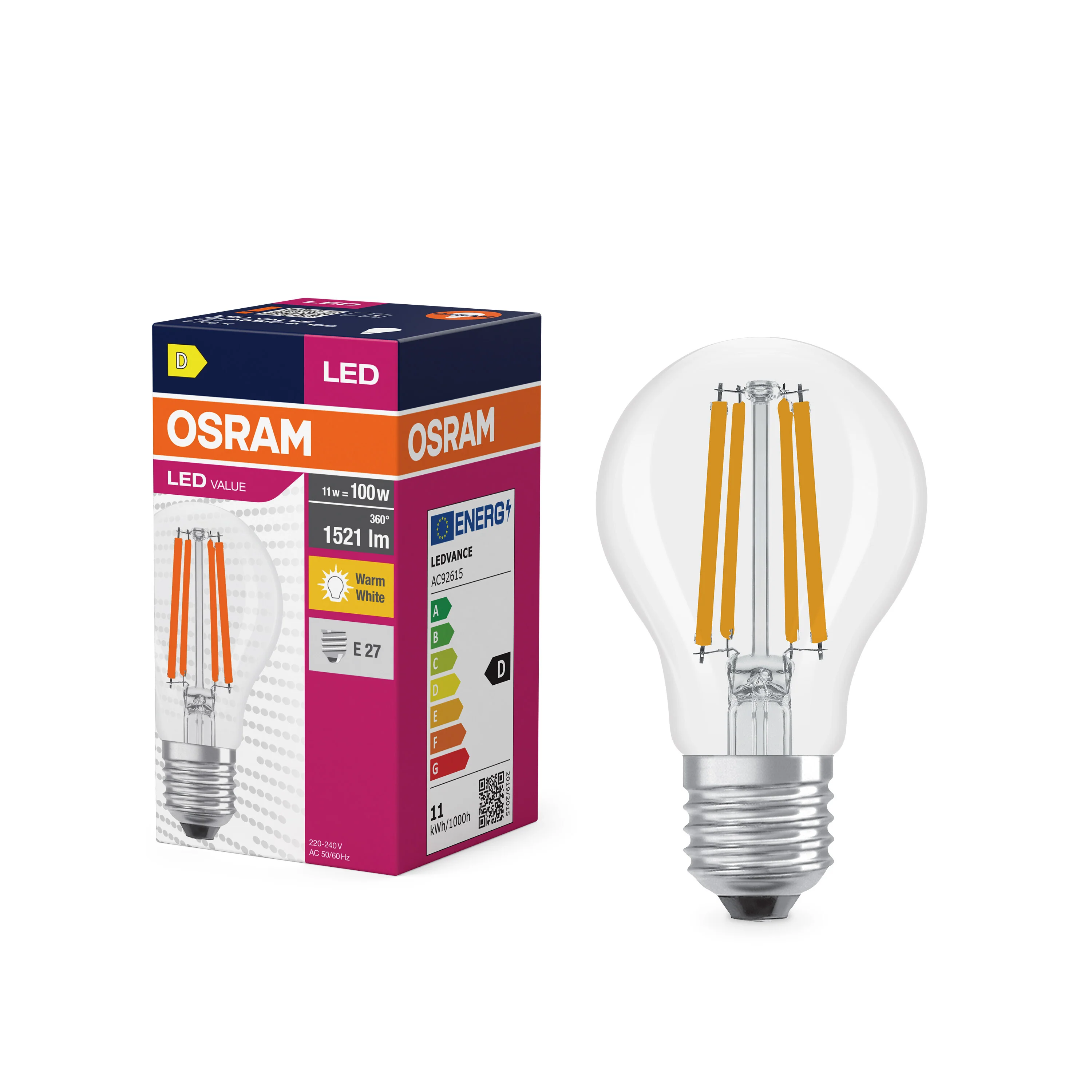 Żarówka LED OSRAM LED Value Classic A 100 Filament 11W 827 Clear E27 - Image 4