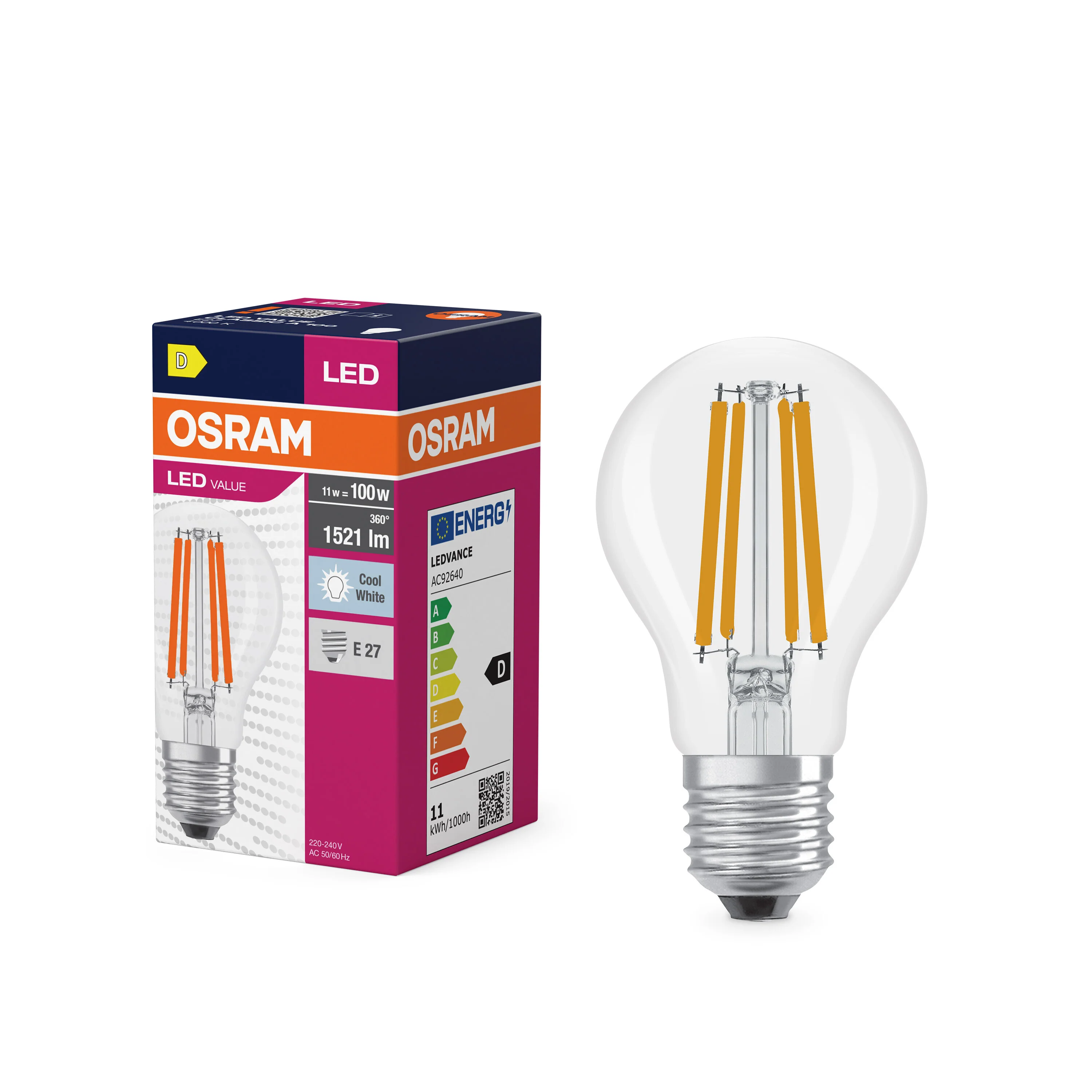 Żarówka LED OSRAM LED Value Classic A 100 Filament 11W 840 Clear E27 - Image 4