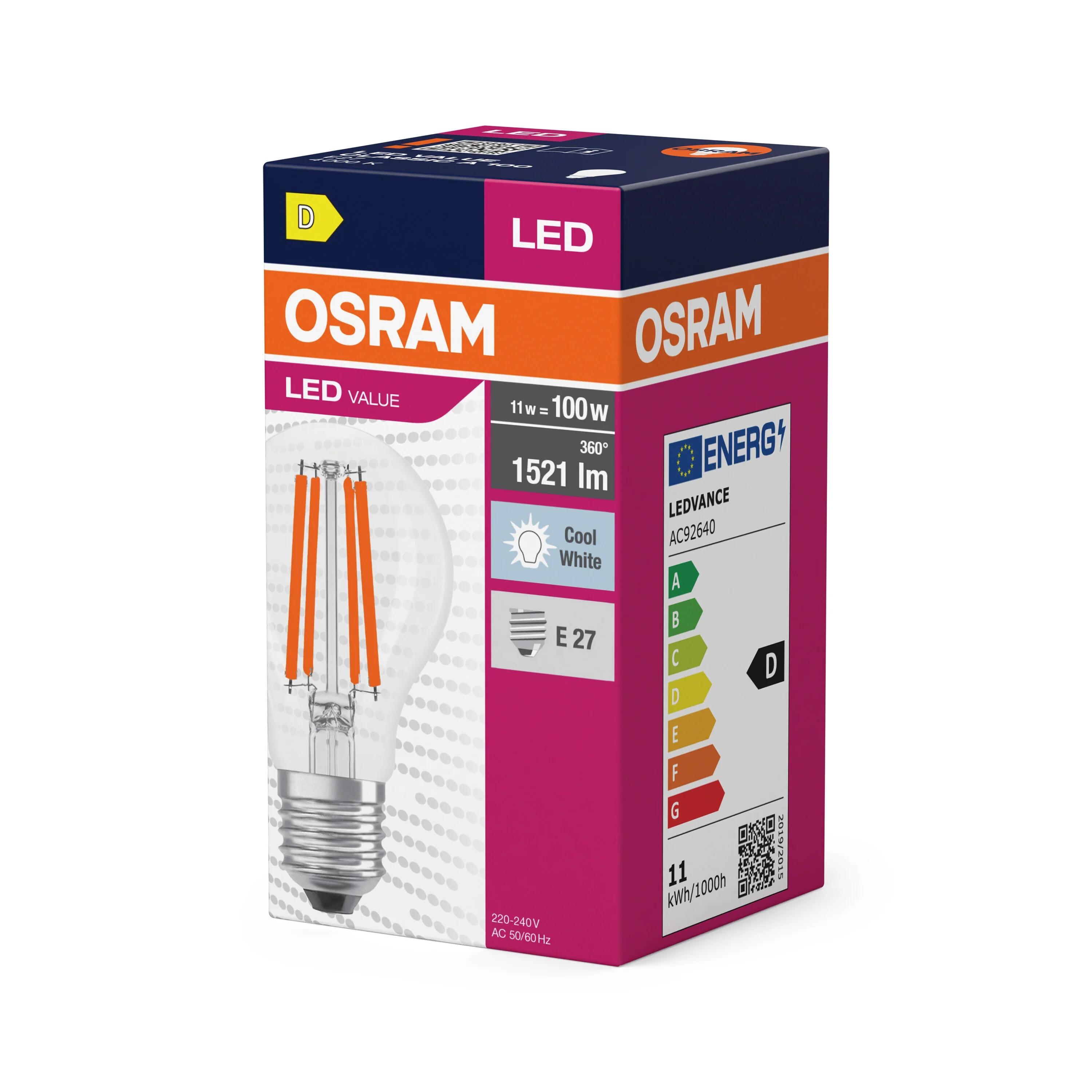 Żarówka LED OSRAM LED Value Classic A 100 Filament 11W 840 Clear E27 - Image 5