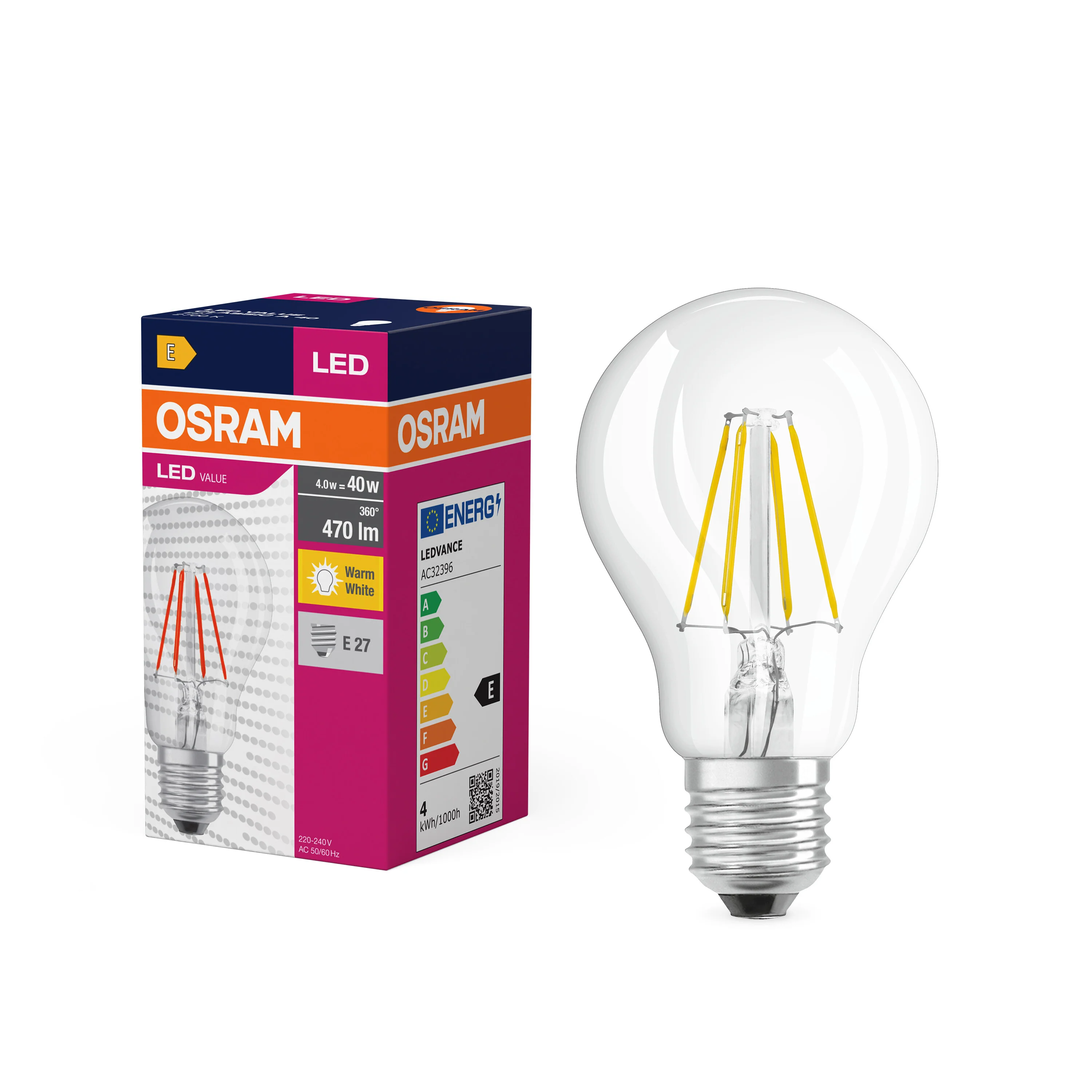 Żarówka LED OSRAM LED Value Classic A 40 Filament 4W 827 Clear E27 - Image 4