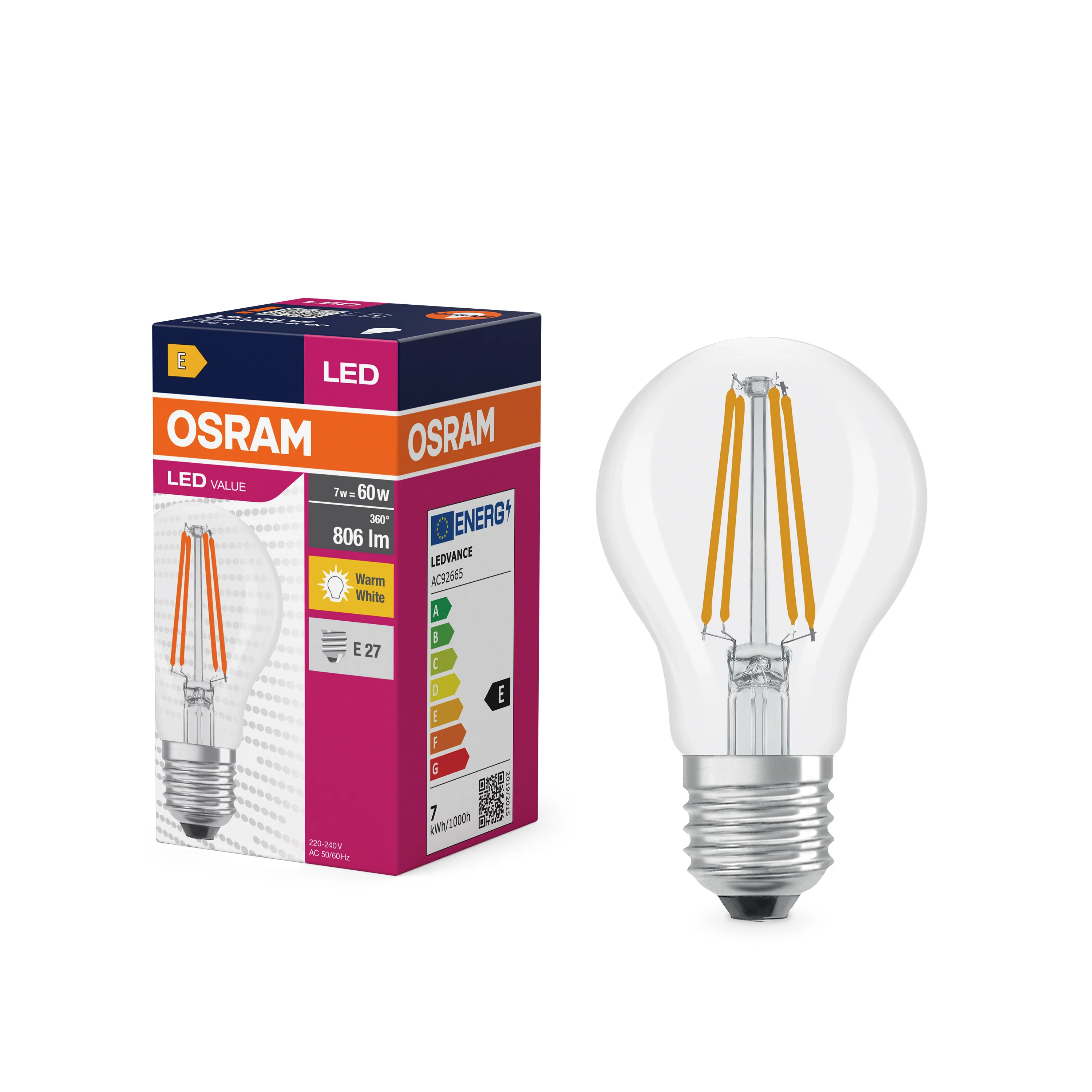Żarówka LED OSRAM LED Value Classic A 60 Filament 7W 827 Clear E27 - Image 4