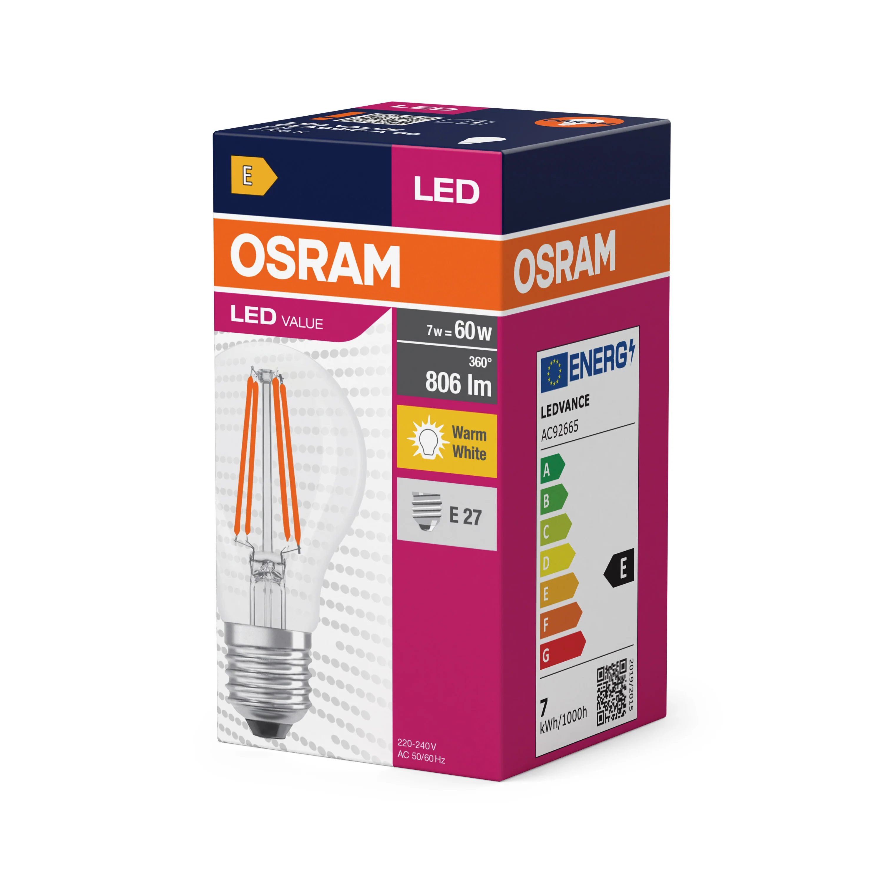 Żarówka LED OSRAM LED Value Classic A 60 Filament 7W 827 Clear E27 - Image 5