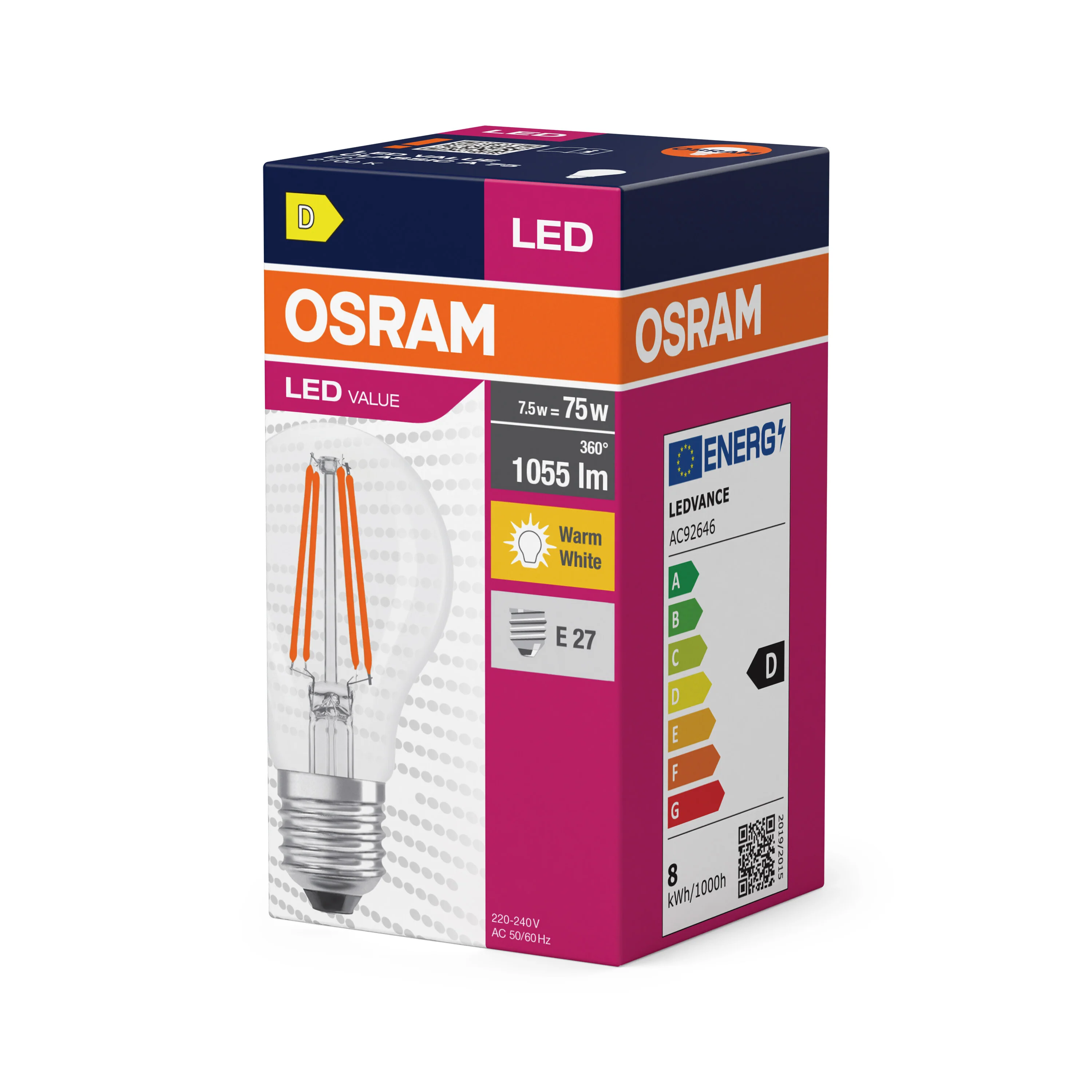Żarówka LED OSRAM LED Value Classic A 75 Filament 7.5W 827 Clear E27 - Image 5
