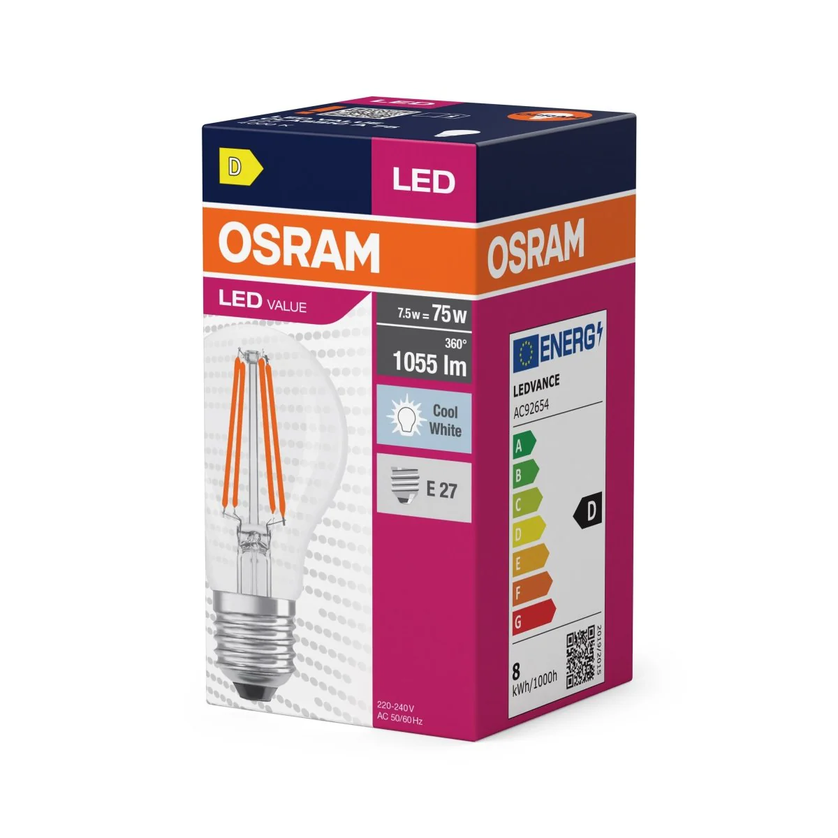 Żarówka LED OSRAM LED Value Classic A 75 Filament 7.5W 840 Clear E27 - Image 2