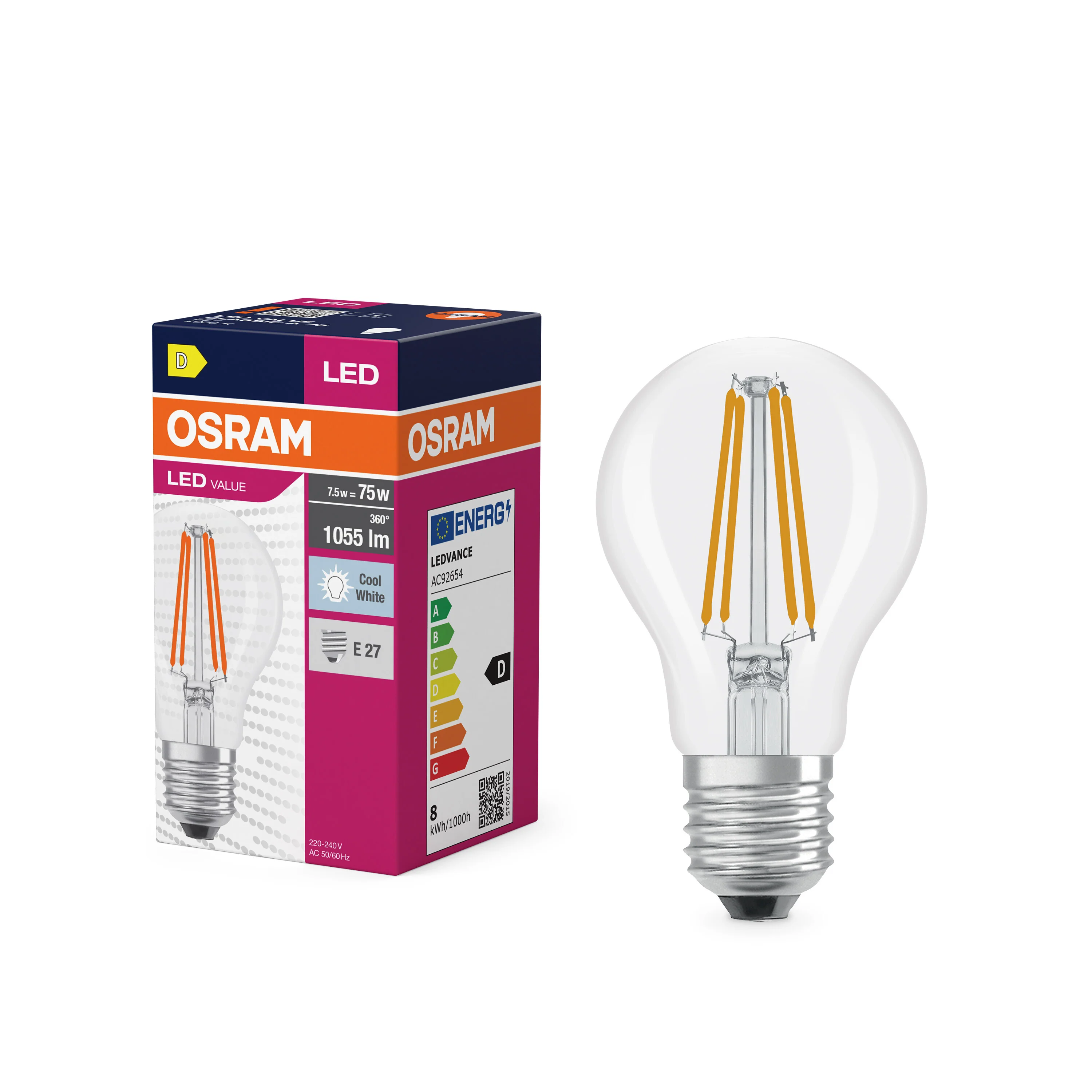 Żarówka LED OSRAM LED Value Classic A 75 Filament 7.5W 840 Clear E27 - Image 4