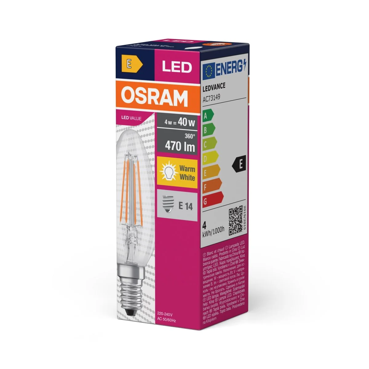 Żarówka LED OSRAM LED Value Classic B 40 Filament 4W 827 Clear E14 - Image 2