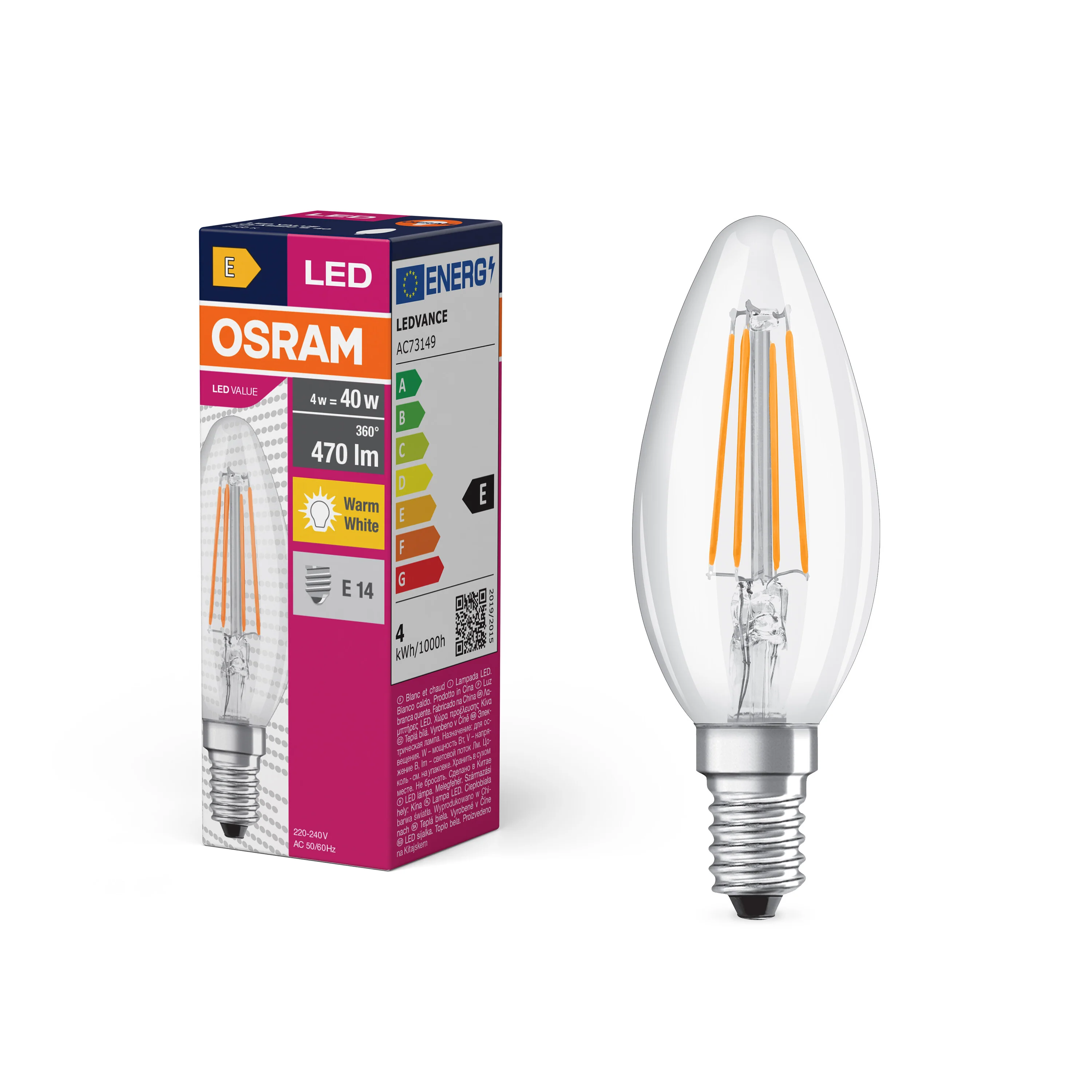 Żarówka LED OSRAM LED Value Classic B 40 Filament 4W 827 Clear E14 - Image 4