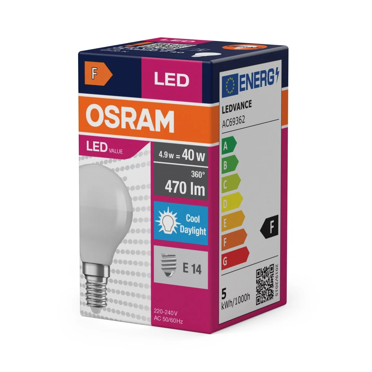 Żarówka LED OSRAM LED Value Classic P 40 4.9W 865 Frosted E14 - Image 2