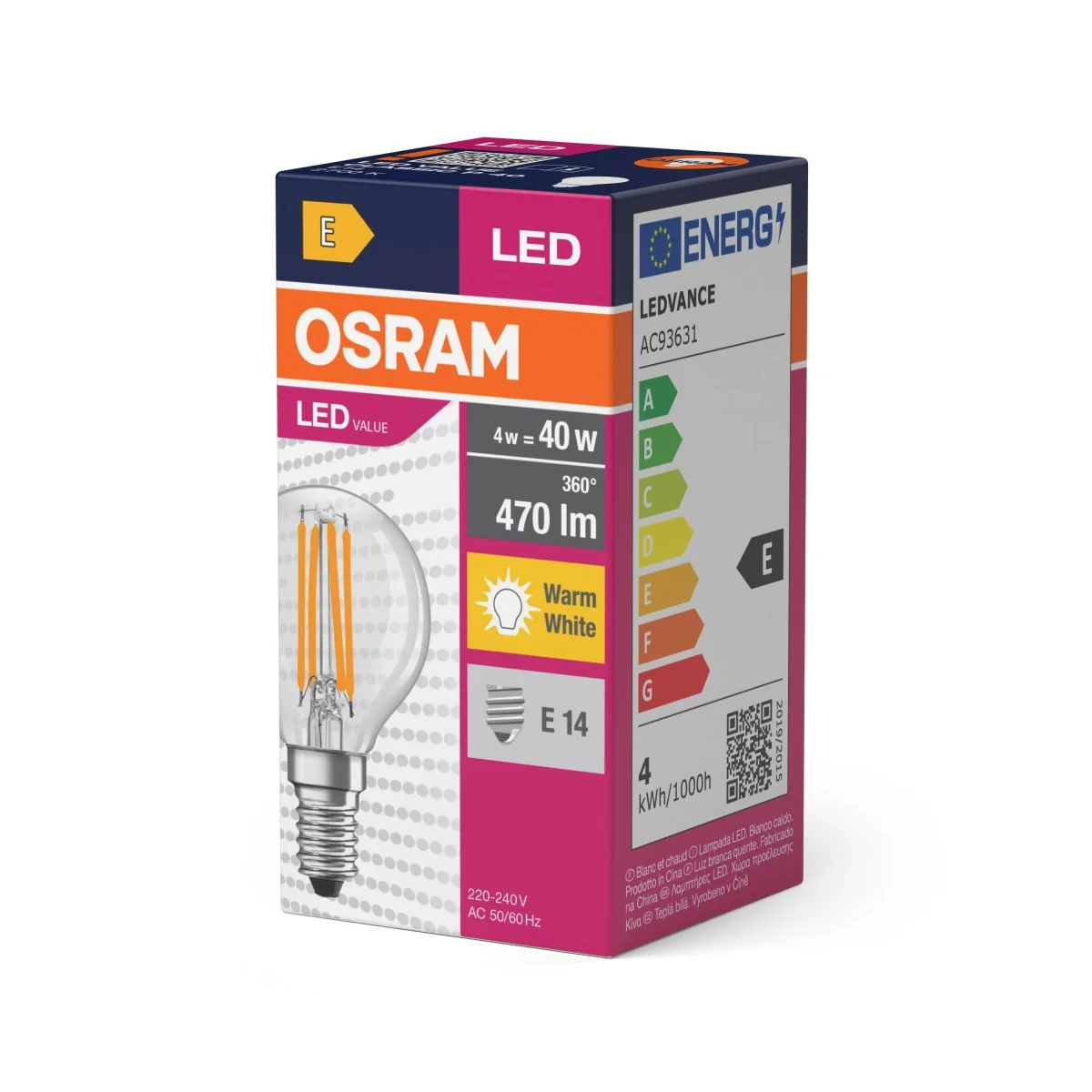 Żarówka LED OSRAM LED Value Classic P 40 Filament 4W 827 Clear E14 - Image 2