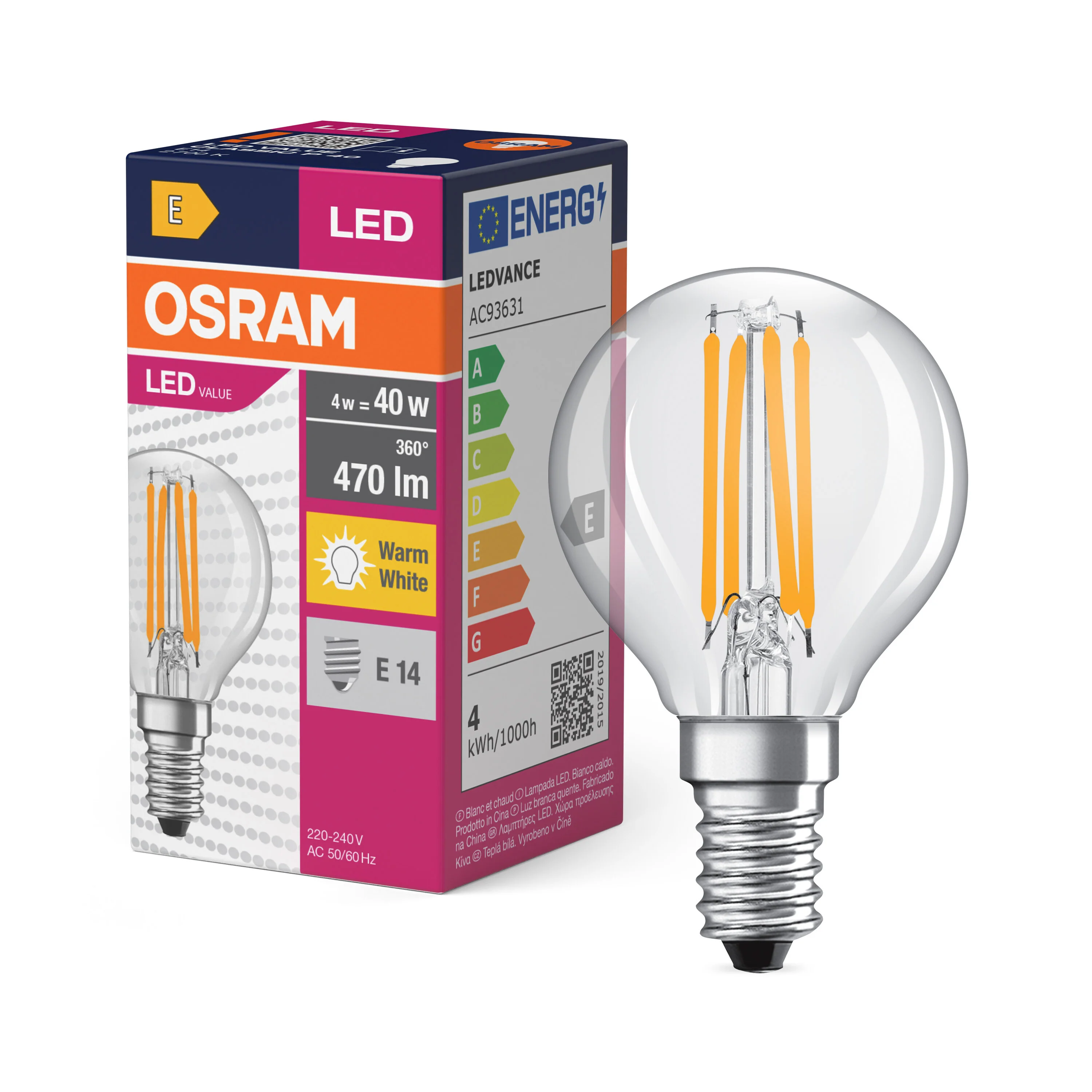 Żarówka LED OSRAM LED Value Classic P 40 Filament 4W 827 Clear E14 - Image 4