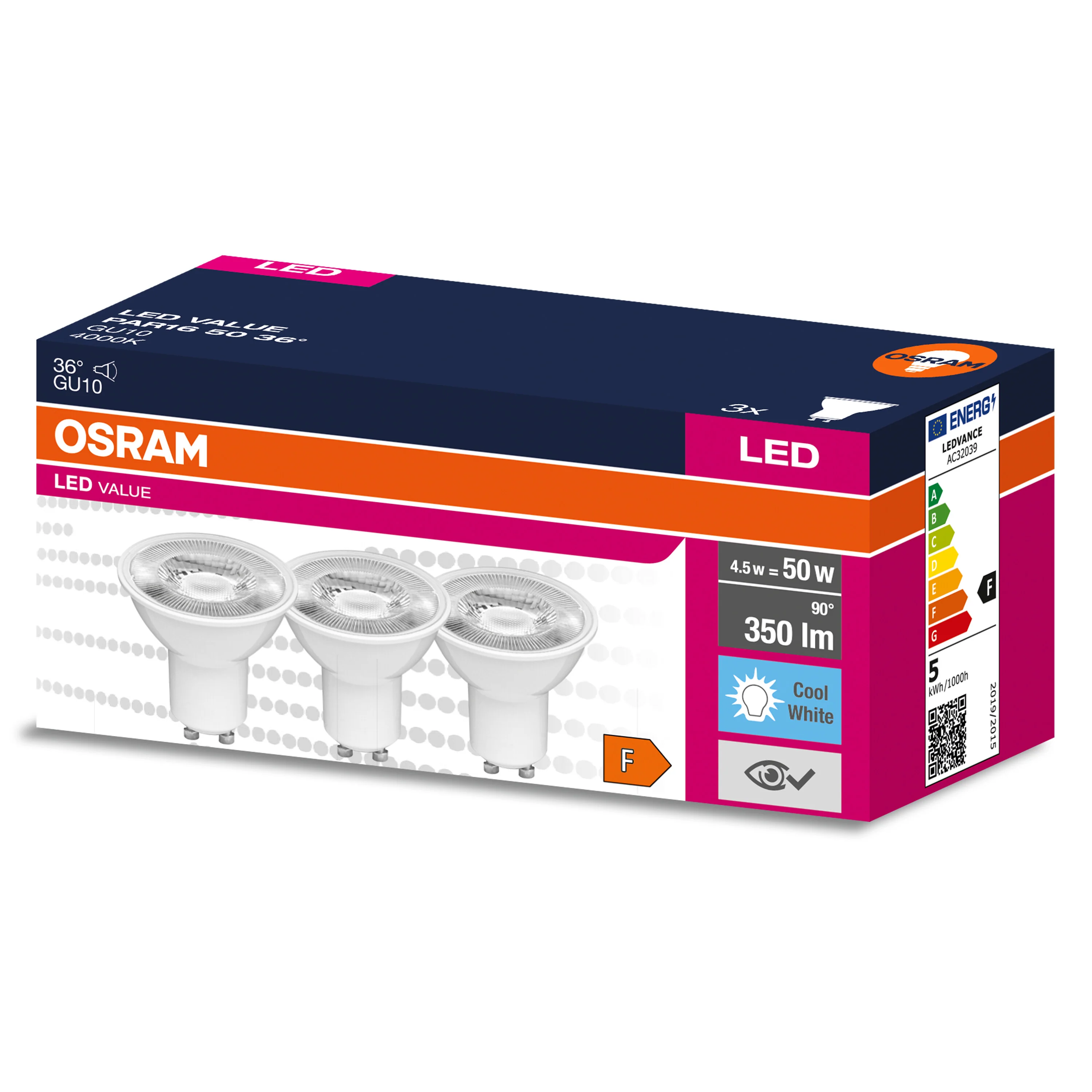 Żarówka LED OSRAM LED VALUE PAR 16 50 36 ° 4.5 W/4000 K GU10 - Image 3