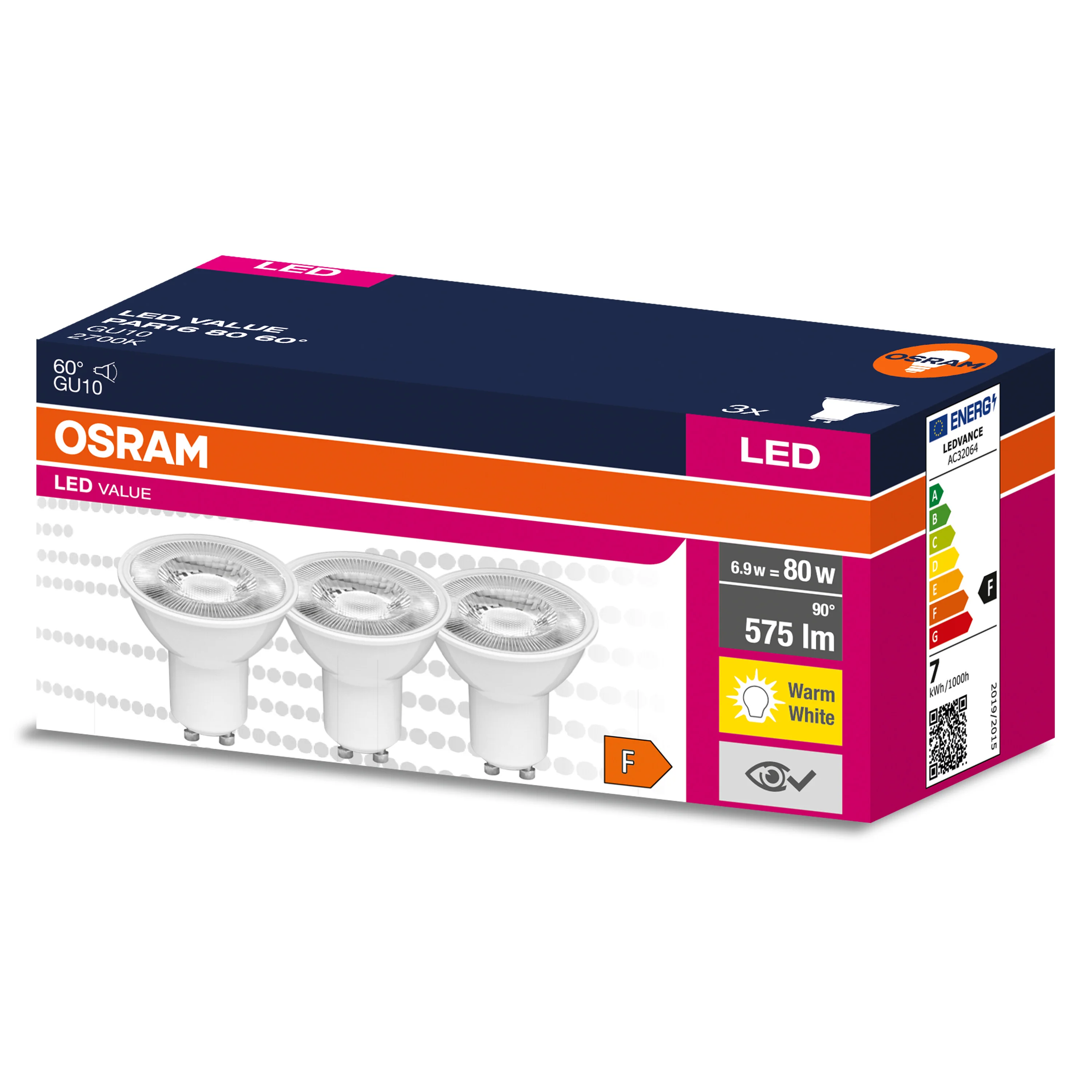 Żarówka LED OSRAM LED VALUE PAR 16 80 60 ° 6.9 W/2700 K GU10 - Image 3