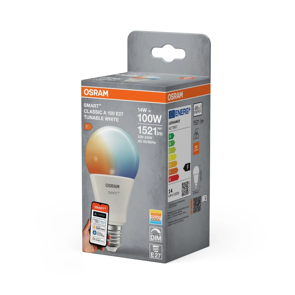 Żarówka LED OSRAM SMART+ MATTER  Classic A100 14W 827...865 TW E27 - Image 2