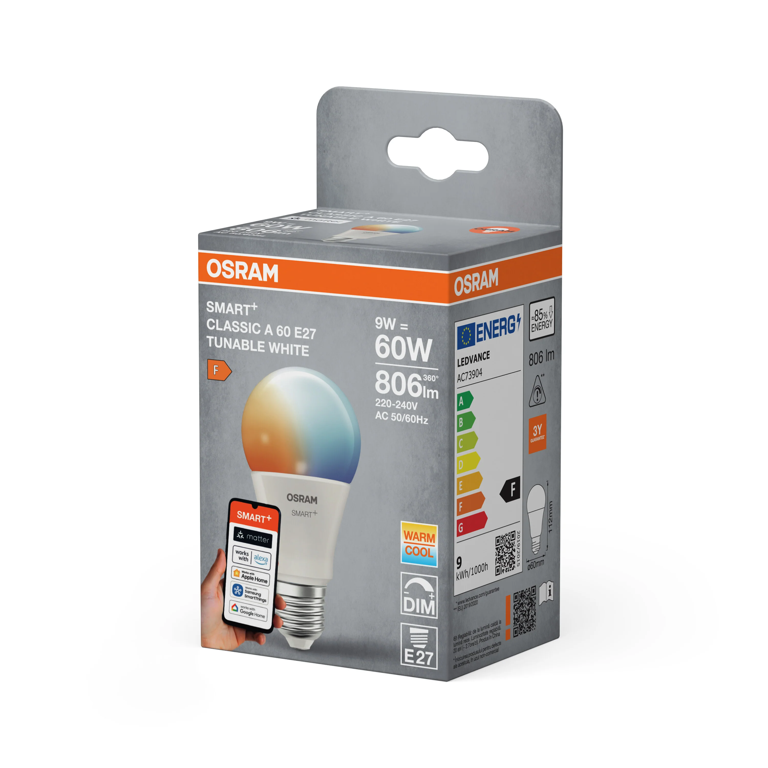 Żarówka LED OSRAM SMART+ MATTER Classic A60 9W 827...865 TW E27 - Image 6