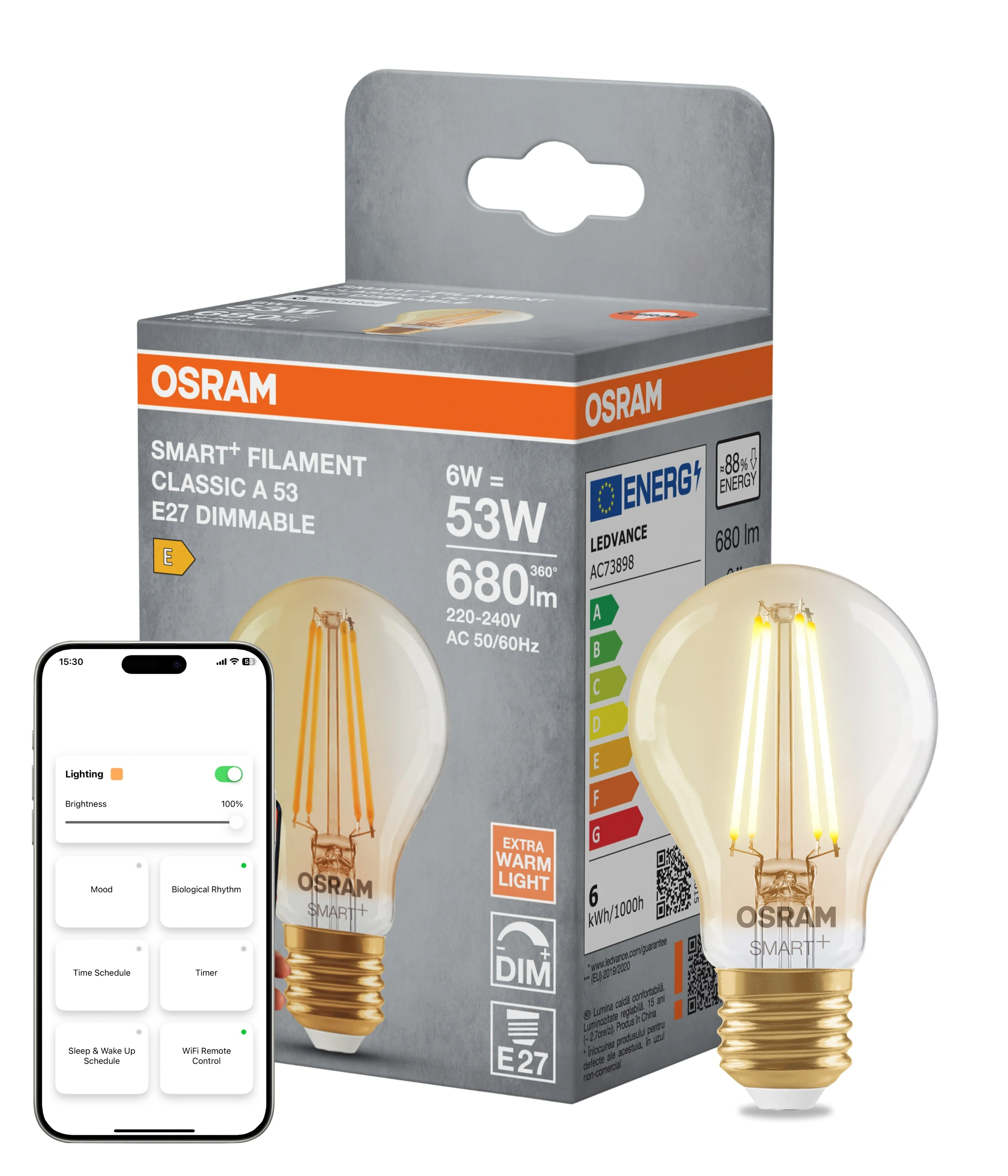Żarówka LED OSRAM SMART+ MATTER Filament Dimmable Classic A53 6W 824 Gold E27 - Image 4