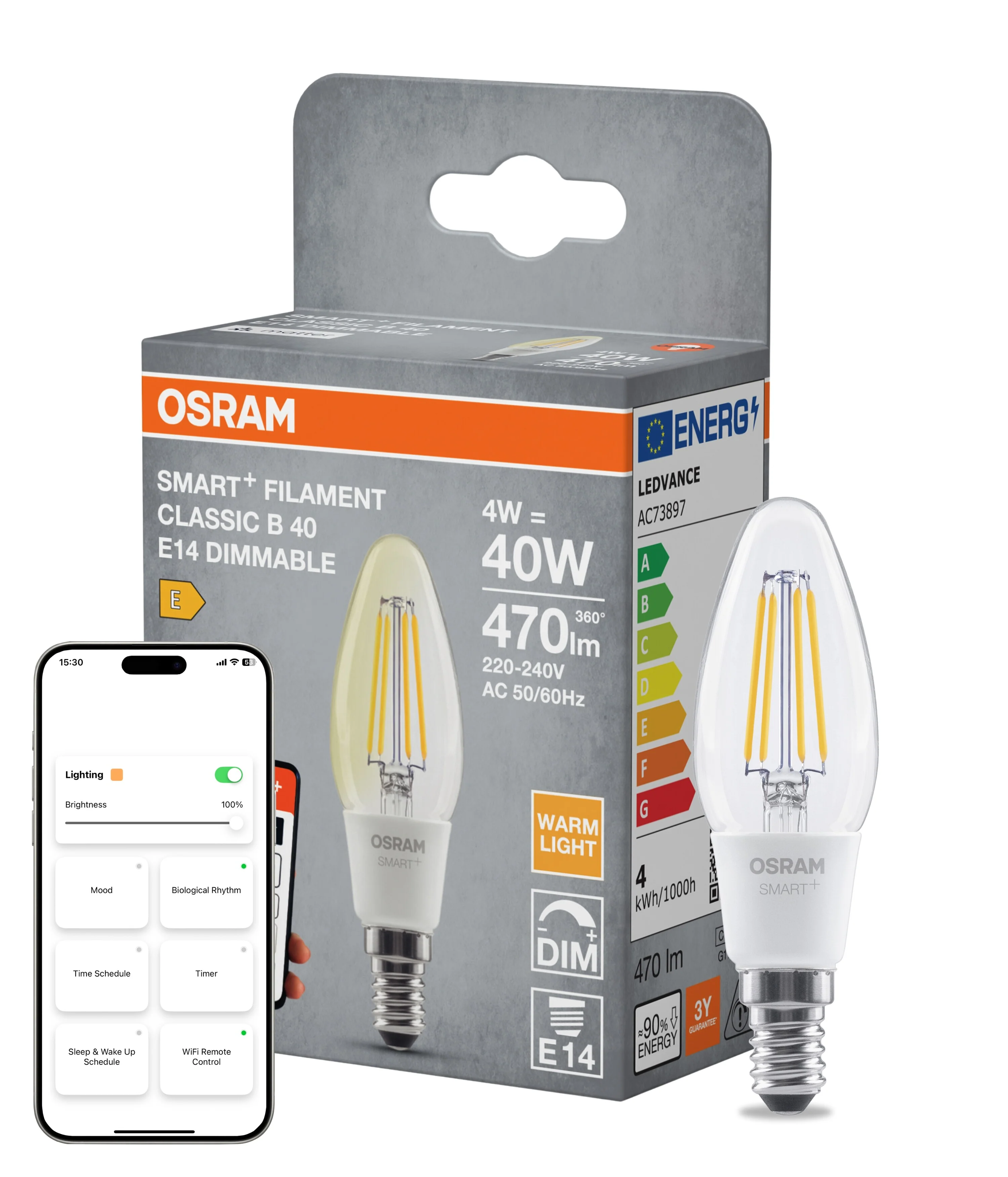 Żarówka LED OSRAM SMART+ MATTER Filament Dimmable Classic B40 4W 827 E14 - Image 4
