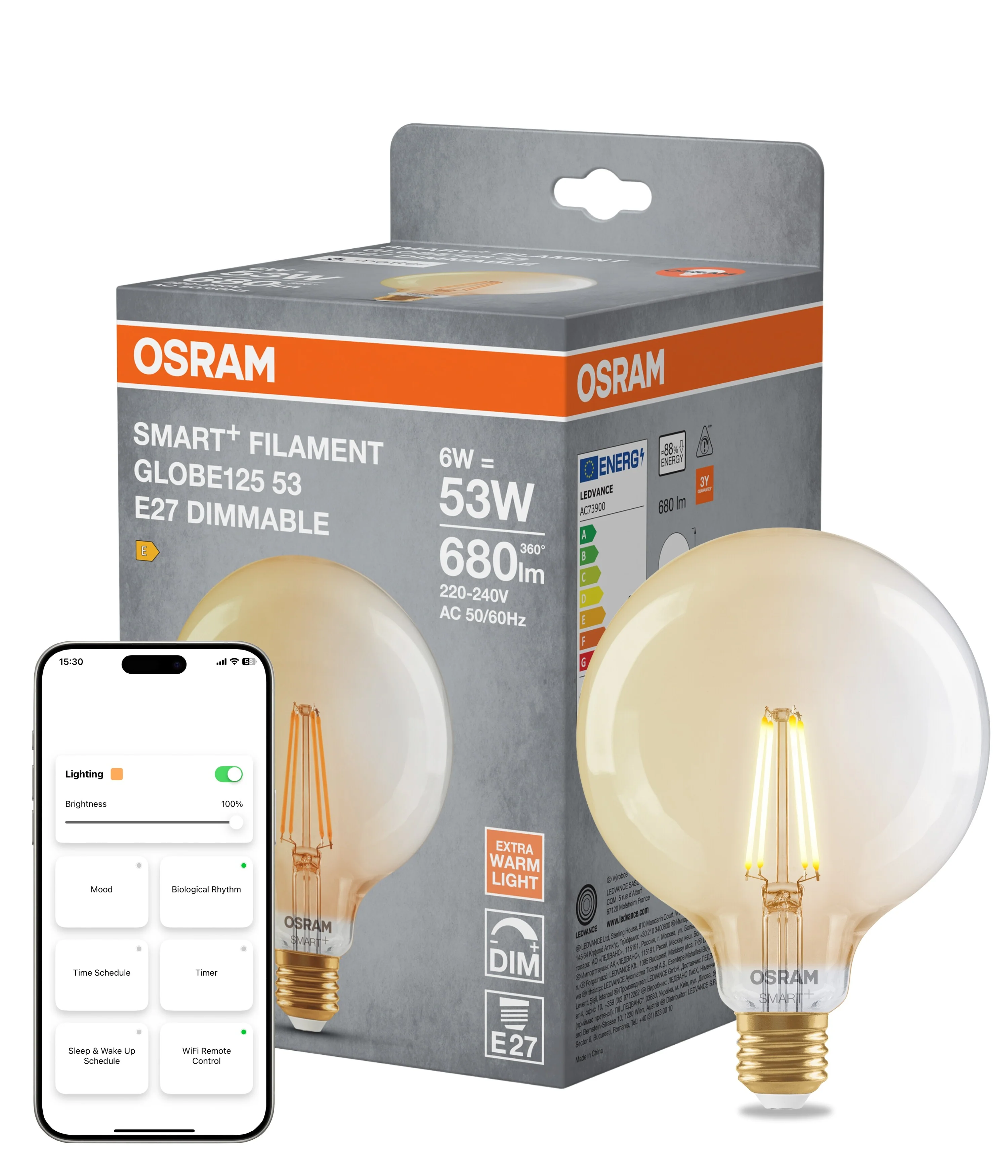 Żarówka LED OSRAM SMART+ MATTER Filament Dimmable Classic Globe 53 6W 824 Gold E27 - Image 4