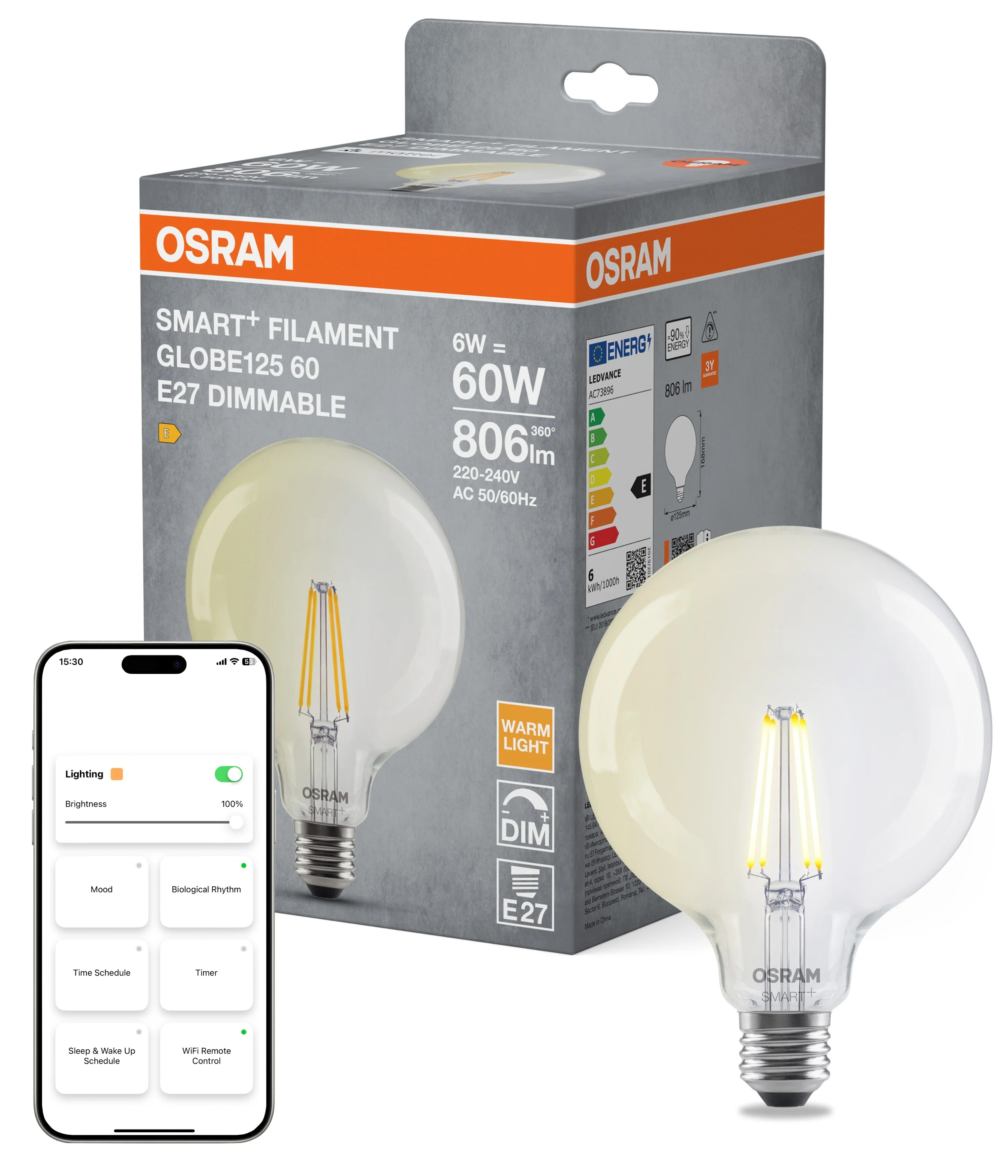 Żarówka LED OSRAM SMART+ MATTER Filament Dimmable Classic Globe 6W 827 E27 - Image 4
