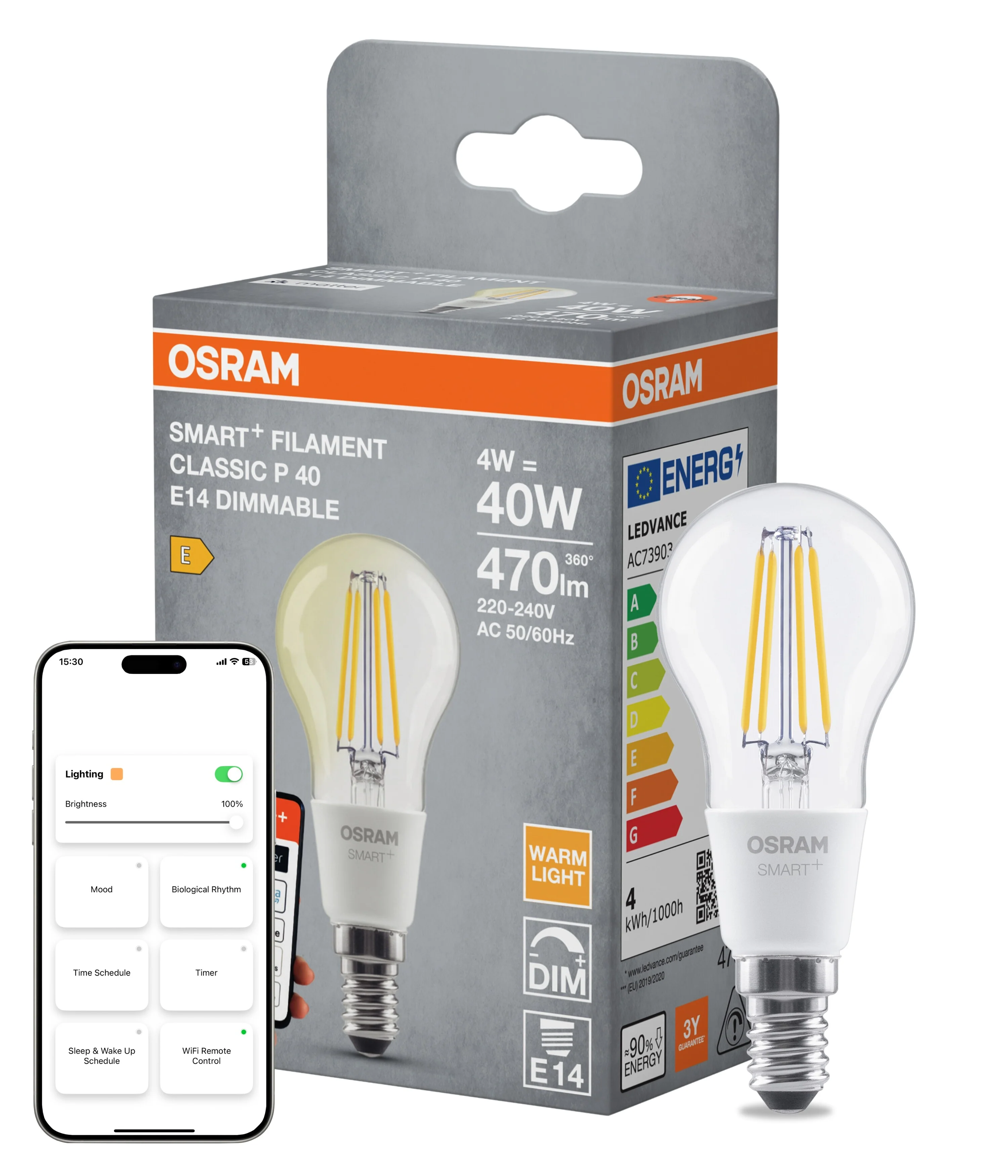 Żarówka LED OSRAM SMART+ MATTER Filament Dimmable Classic P40 4W 827 E14 - Image 4
