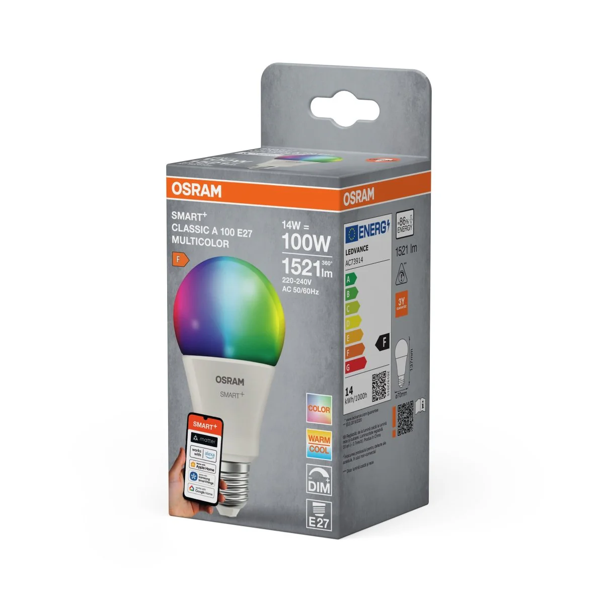 Żarówka LED OSRAM SMART+ MATTER Multicolor Classic A100 14W E27 - Image 2