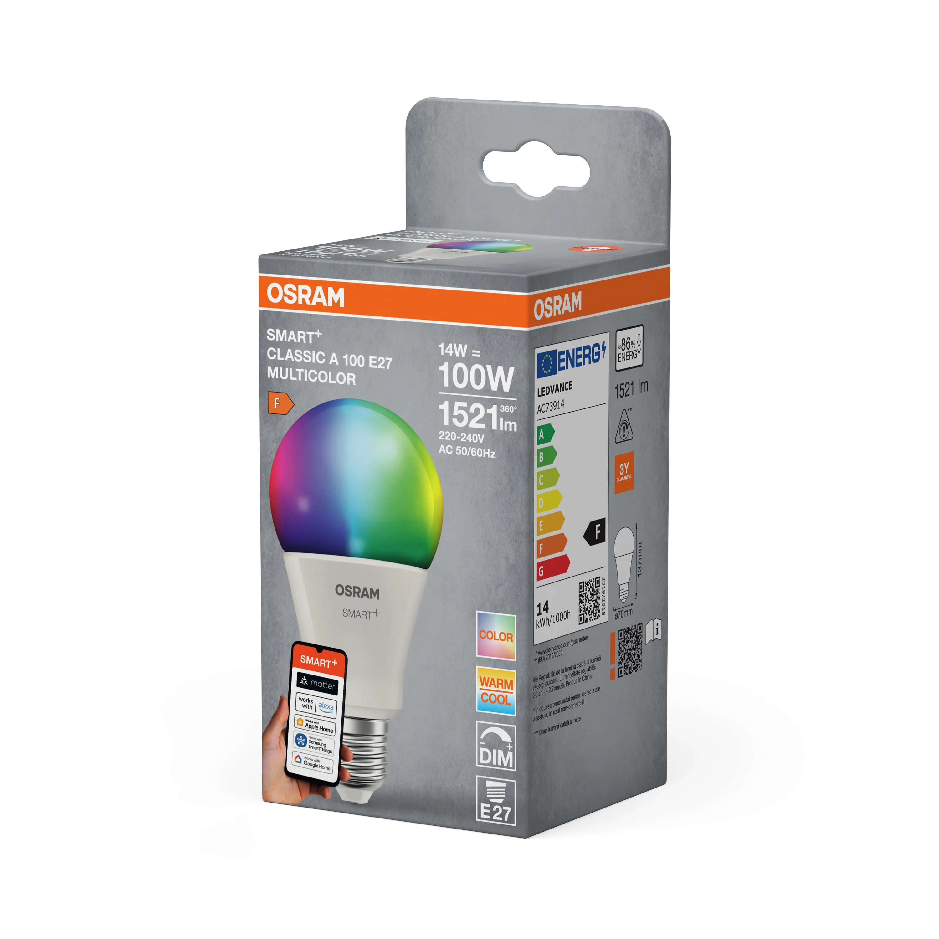 Żarówka LED OSRAM SMART+ MATTER Multicolor Classic A100 14W E27 - Image 6