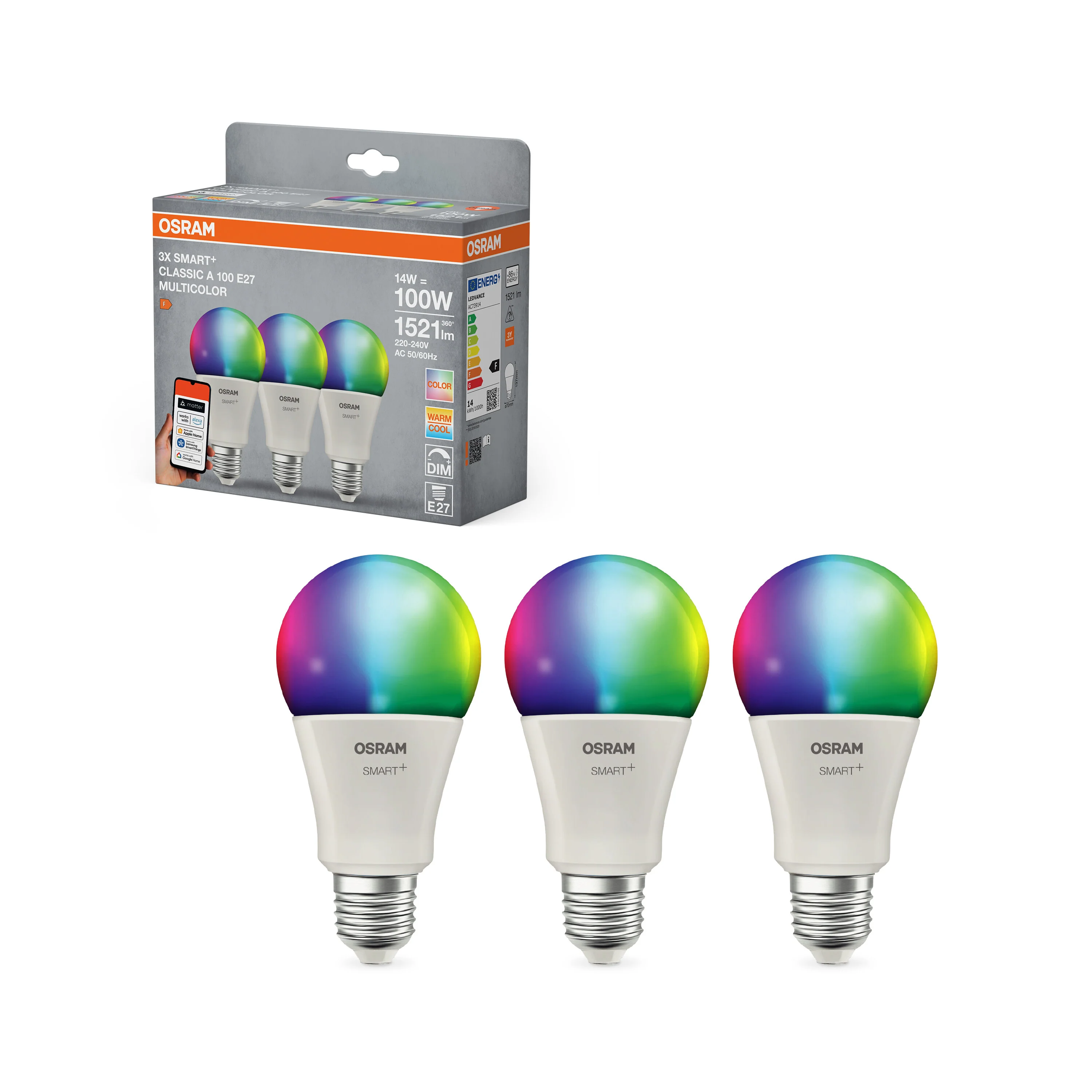 Żarówka LED OSRAM SMART+ MATTER Multicolor Classic A100 14W E27 Triple Pack - Image 5