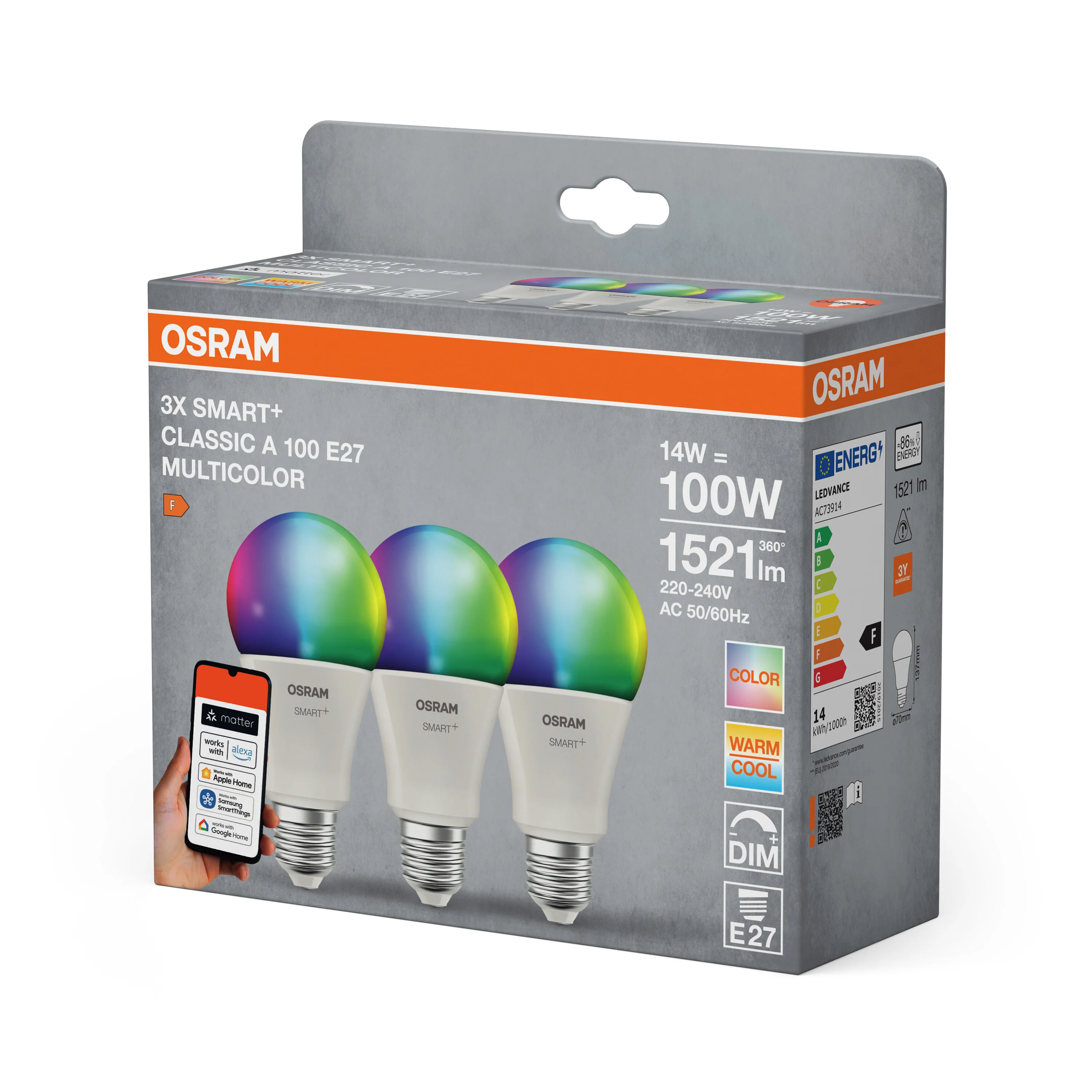 Żarówka LED OSRAM SMART+ MATTER Multicolor Classic A100 14W E27 Triple Pack - Image 6