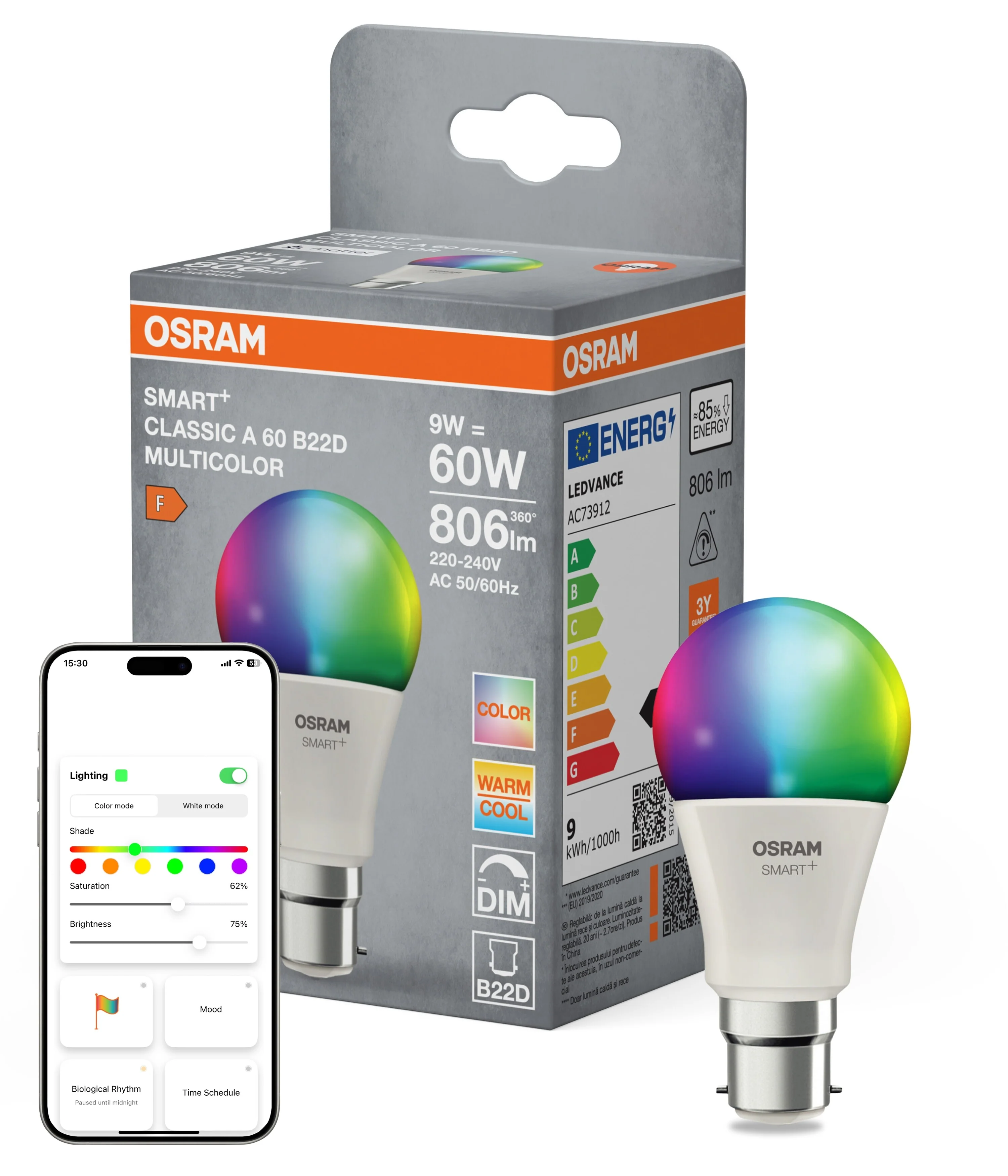Żarówka LED OSRAM SMART+ MATTER Multicolor Classic A60 9W B22D Single Pack - Image 5