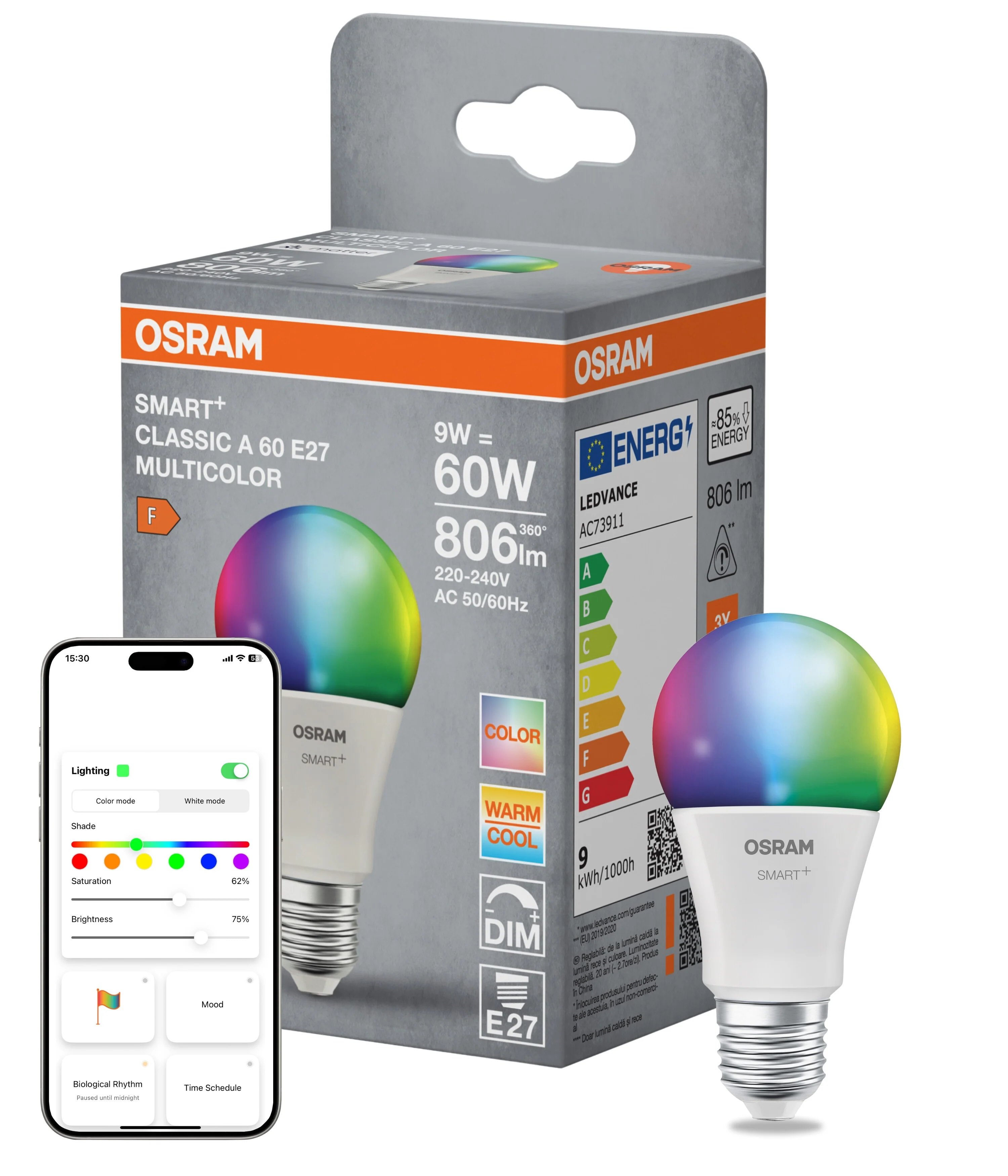 Żarówka LED OSRAM SMART+ MATTER Multicolor Classic A60 9W E27 - Image 5
