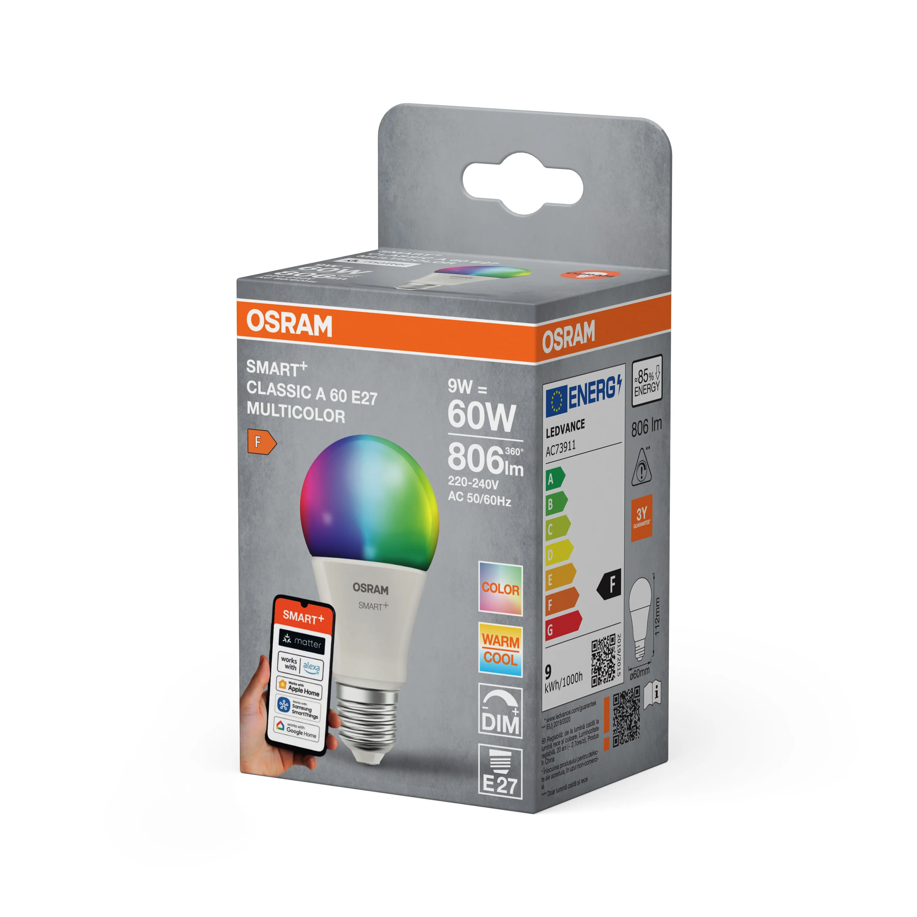 Żarówka LED OSRAM SMART+ MATTER Multicolor Classic A60 9W E27 - Image 6