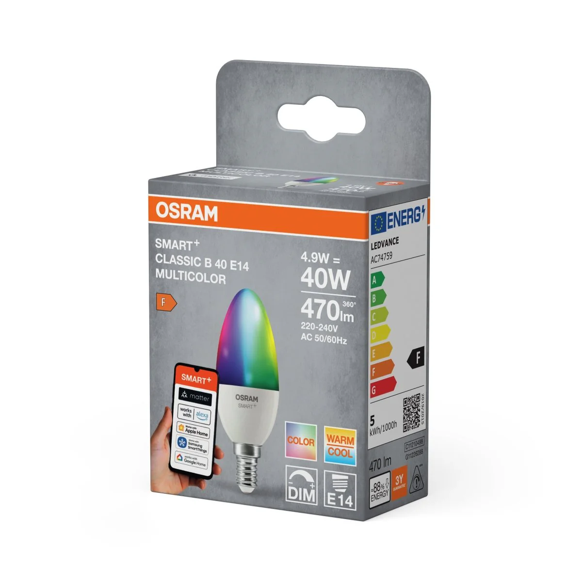 Żarówka LED OSRAM SMART+ MATTER Multicolor Classic B40 4.9W E14 - Image 2