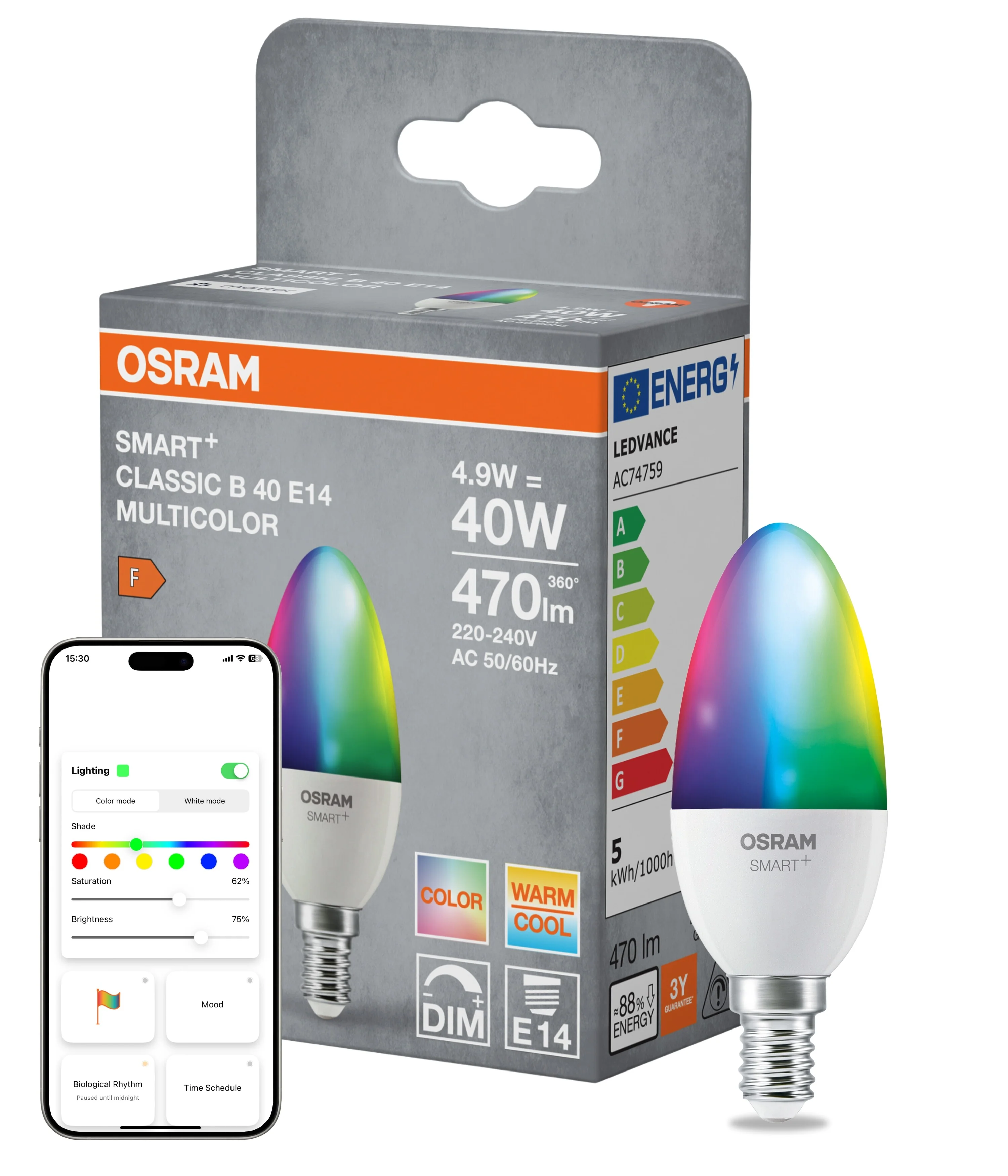 Żarówka LED OSRAM SMART+ MATTER Multicolor Classic B40 4.9W E14 - Image 5