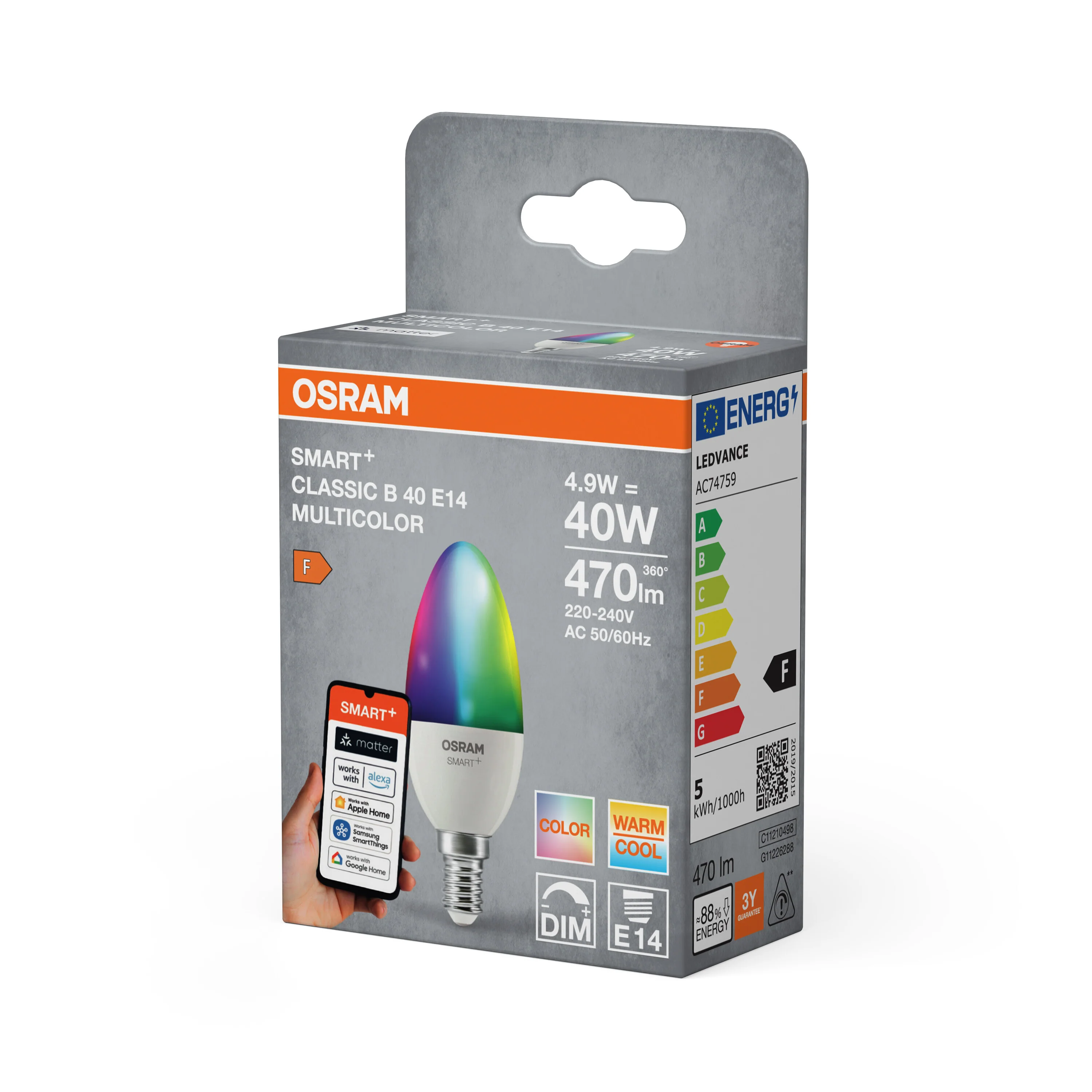 Żarówka LED OSRAM SMART+ MATTER Multicolor Classic B40 4.9W E14 - Image 6