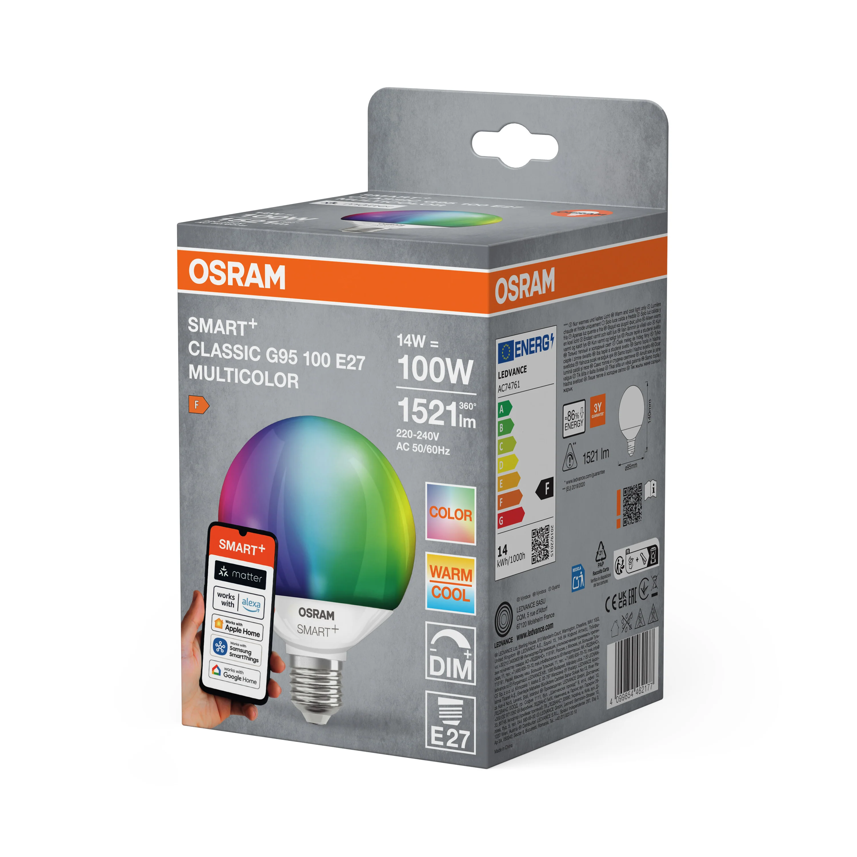 Żarówka LED OSRAM SMART+ MATTER Multicolor Classic Globe 95 100 14W E27 - Image 6