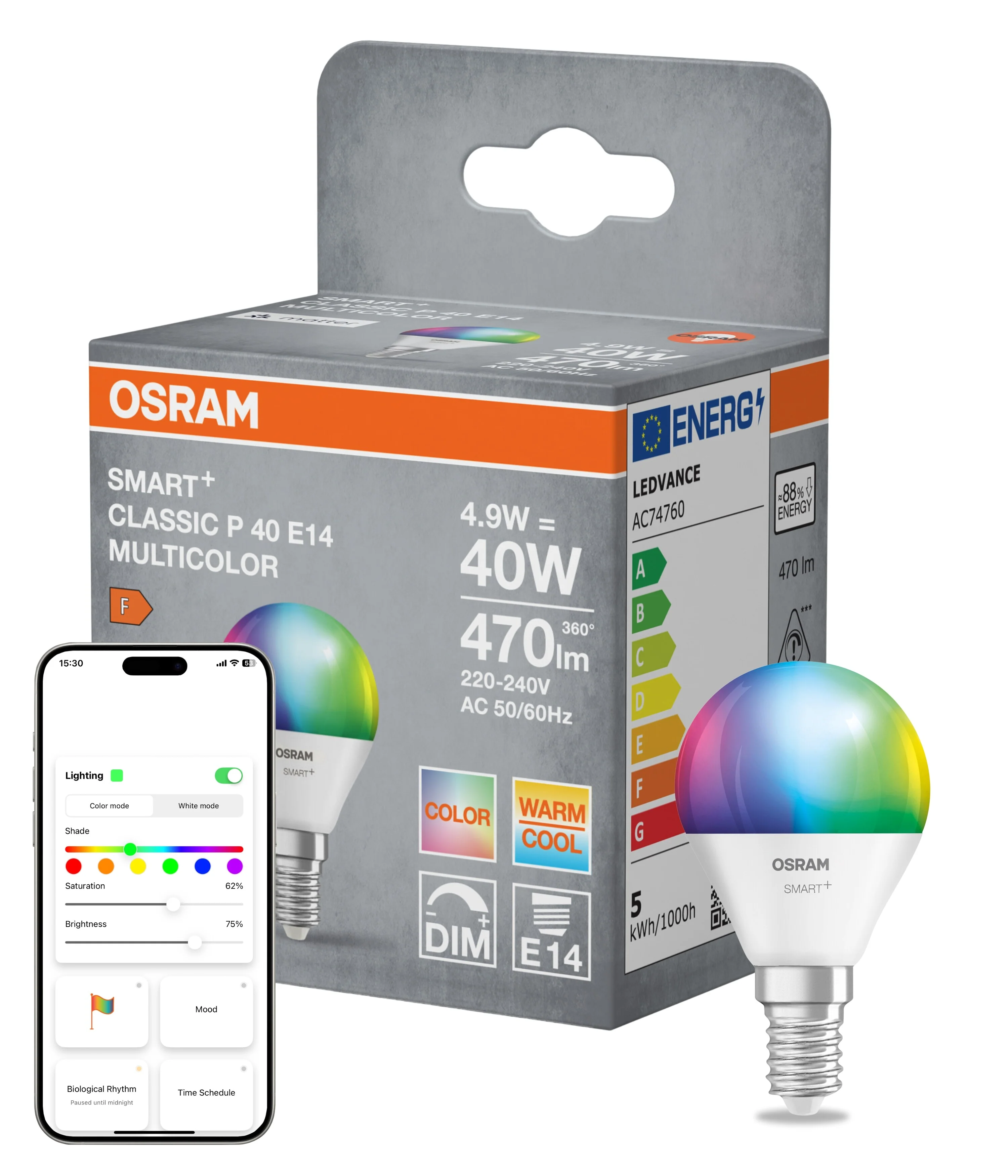 Żarówka LED OSRAM SMART+ MATTER Multicolor Classic P40 4.9W E14 - Image 5