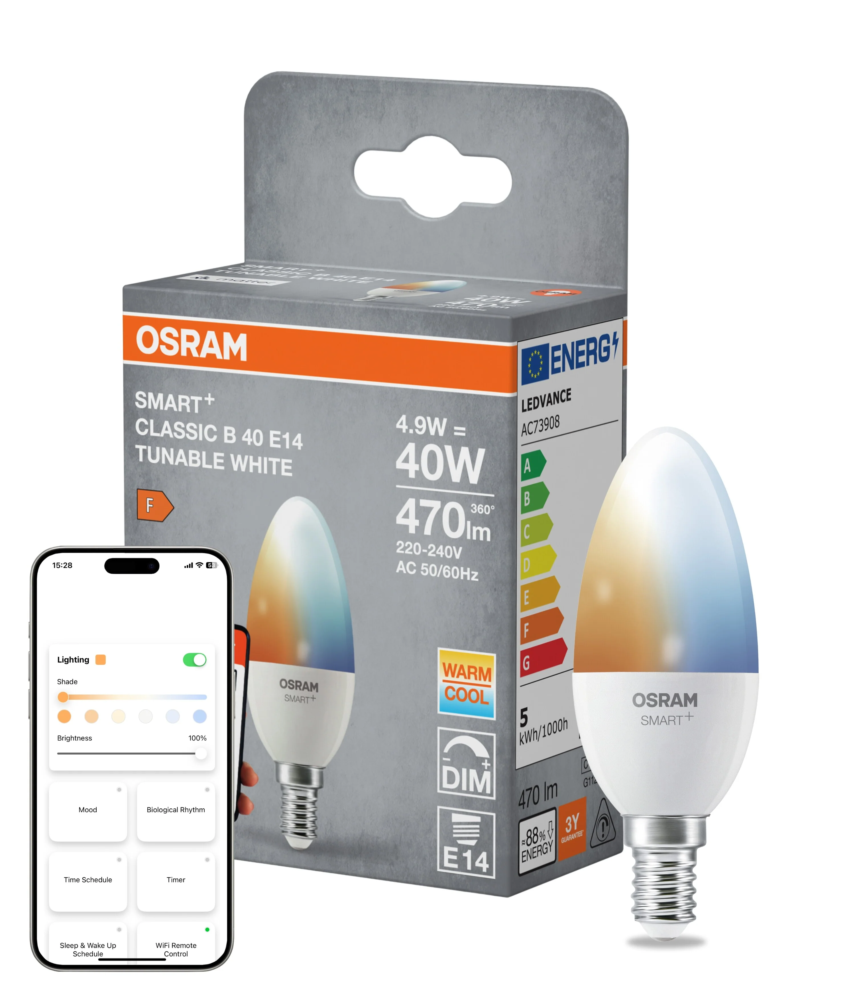 Żarówka LED OSRAM SMART+ MATTER Tunable biały Classic B40 4.9W E14 - Image 4