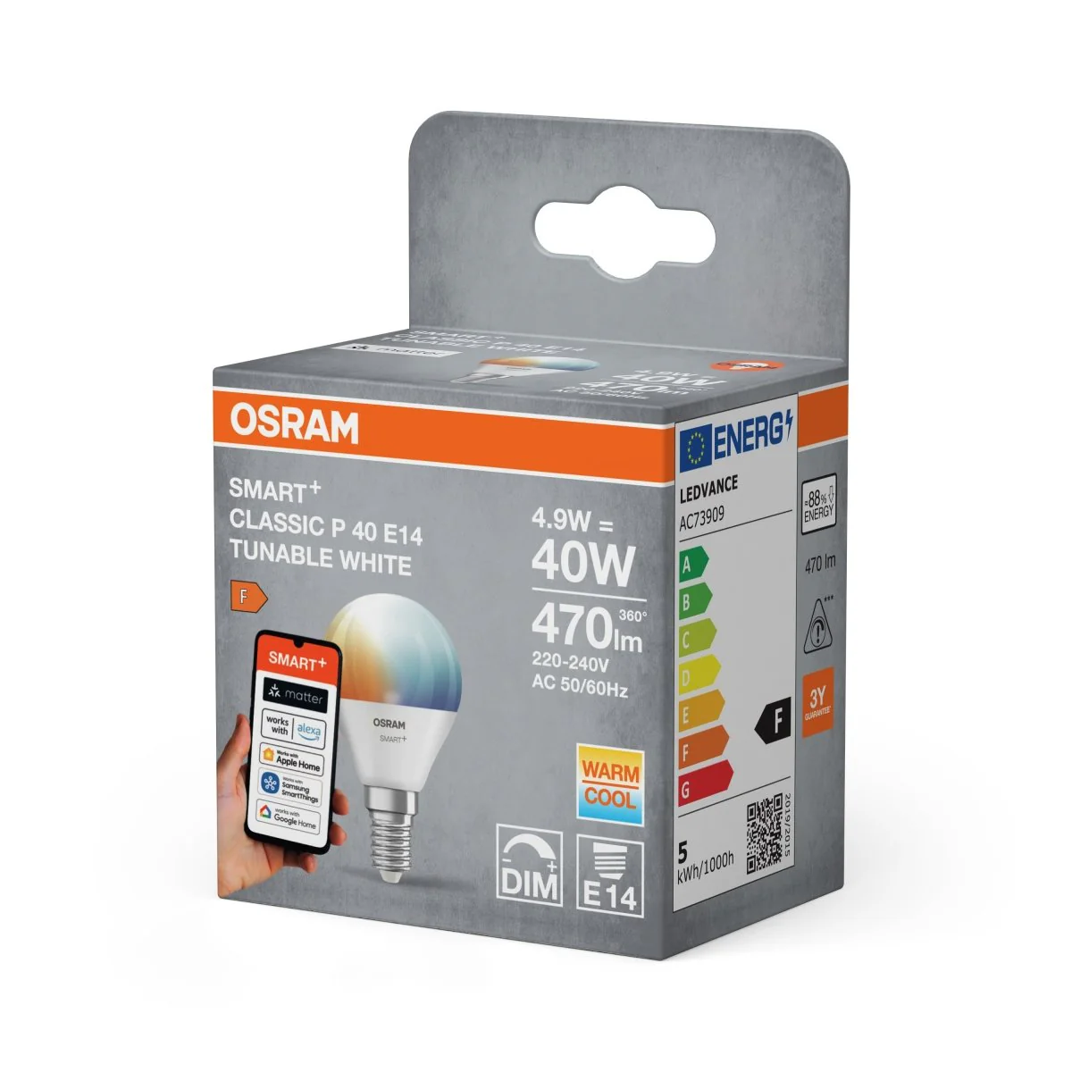 Żarówka LED OSRAM SMART+ MATTER Tunable biały Classic P40 4.9W E14 - Image 2