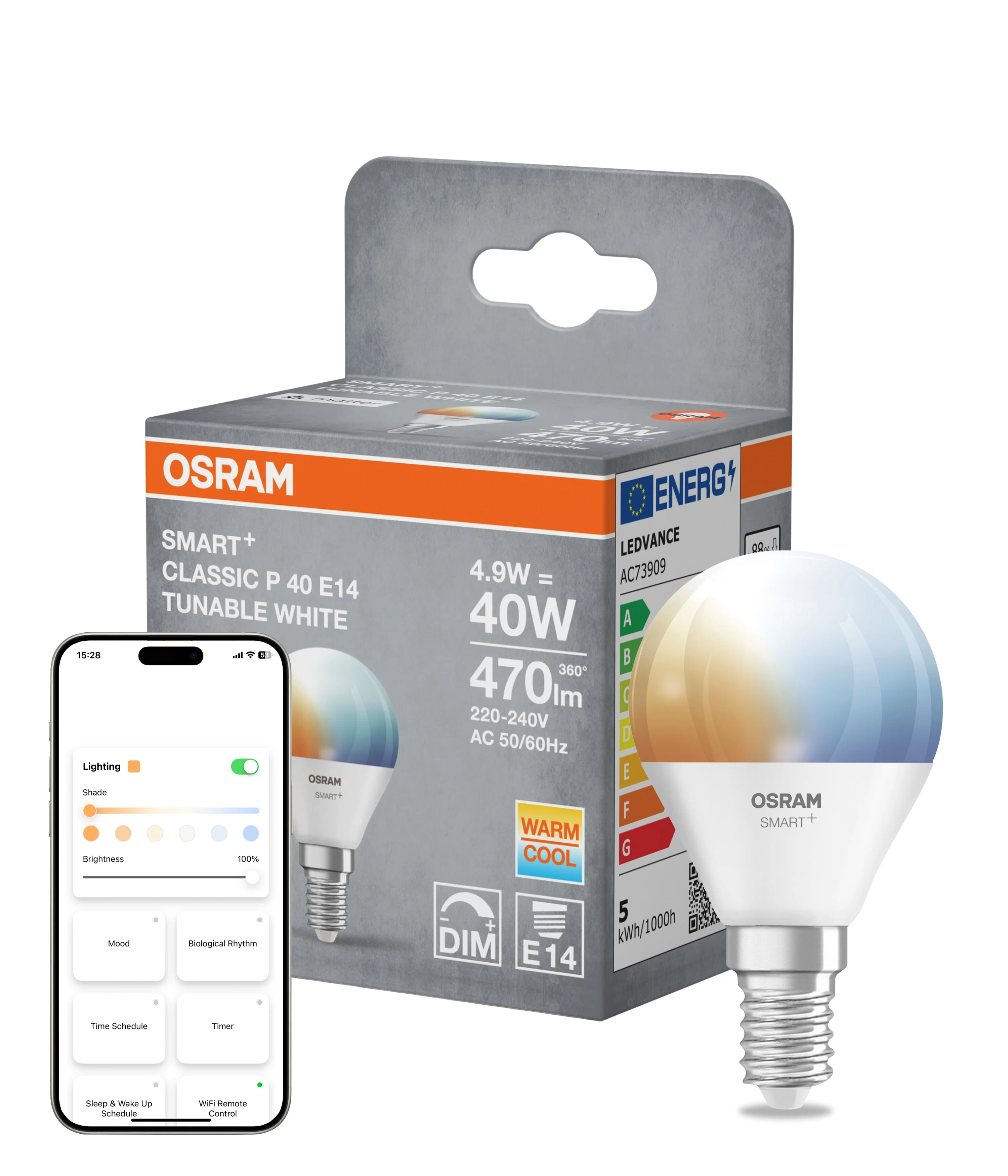 Żarówka LED OSRAM SMART+ MATTER Tunable biały Classic P40 4.9W E14 - Image 4