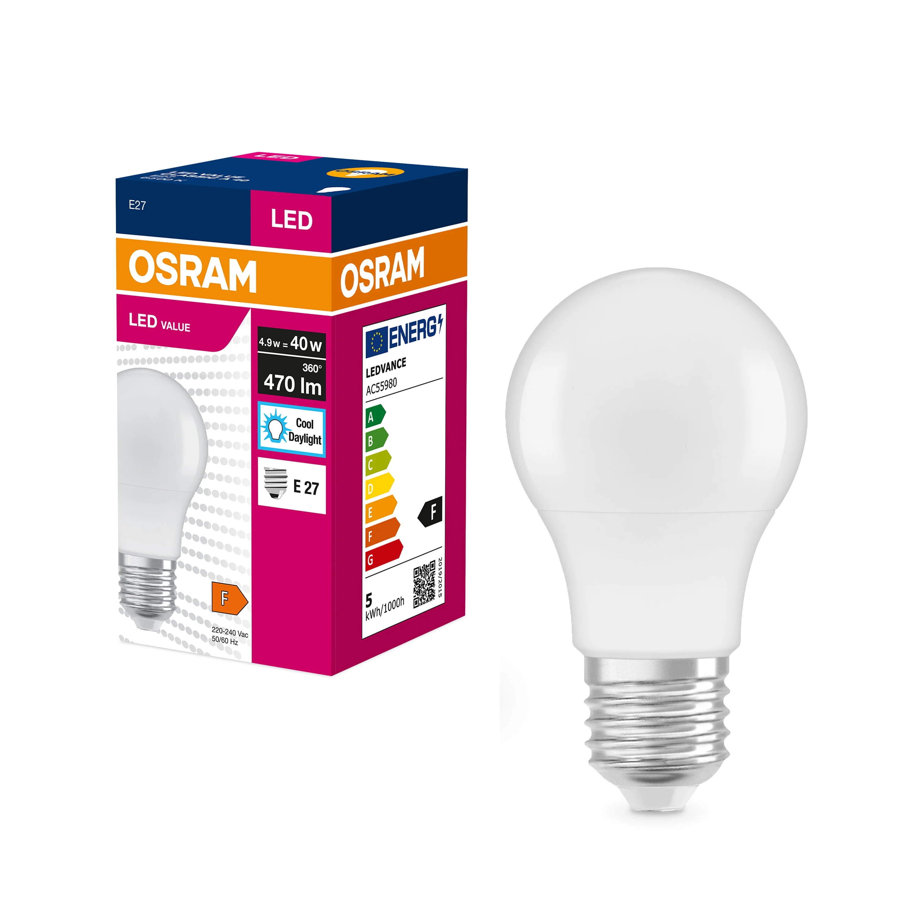 Żarówka LED OSRAM VALUE CLAS A 40 FR 4.9 W/6500 K E27 - Image 4