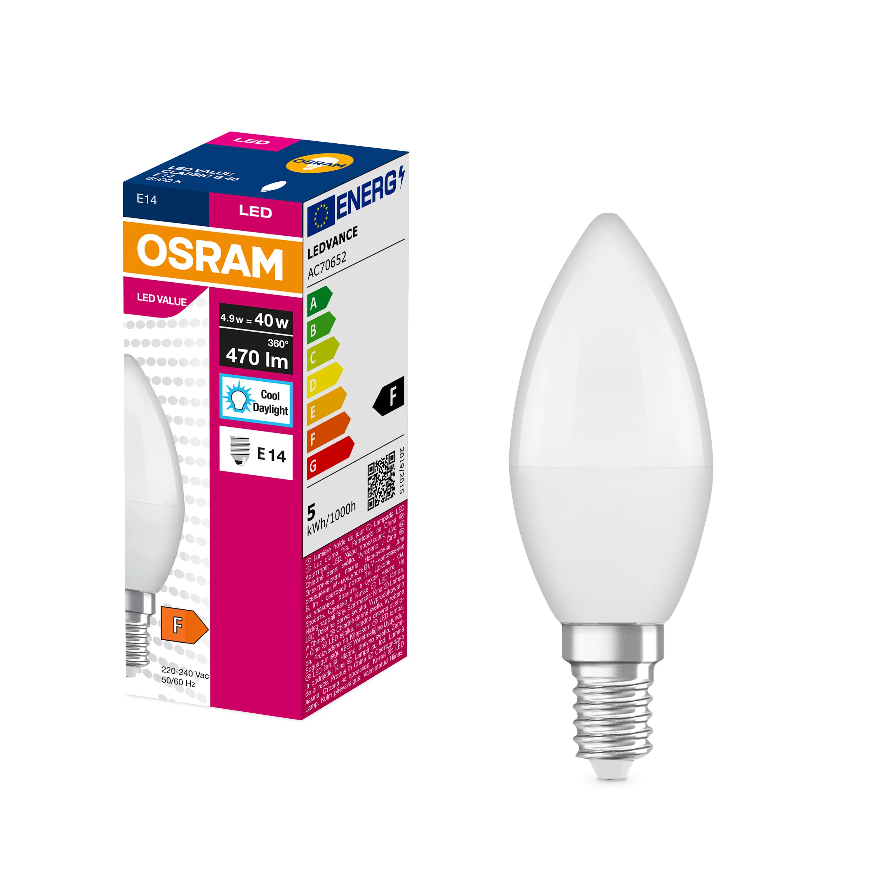 Żarówka LED OSRAM VALUE CLAS B 40 FR 4.9 W/6500 K E14 - Image 4