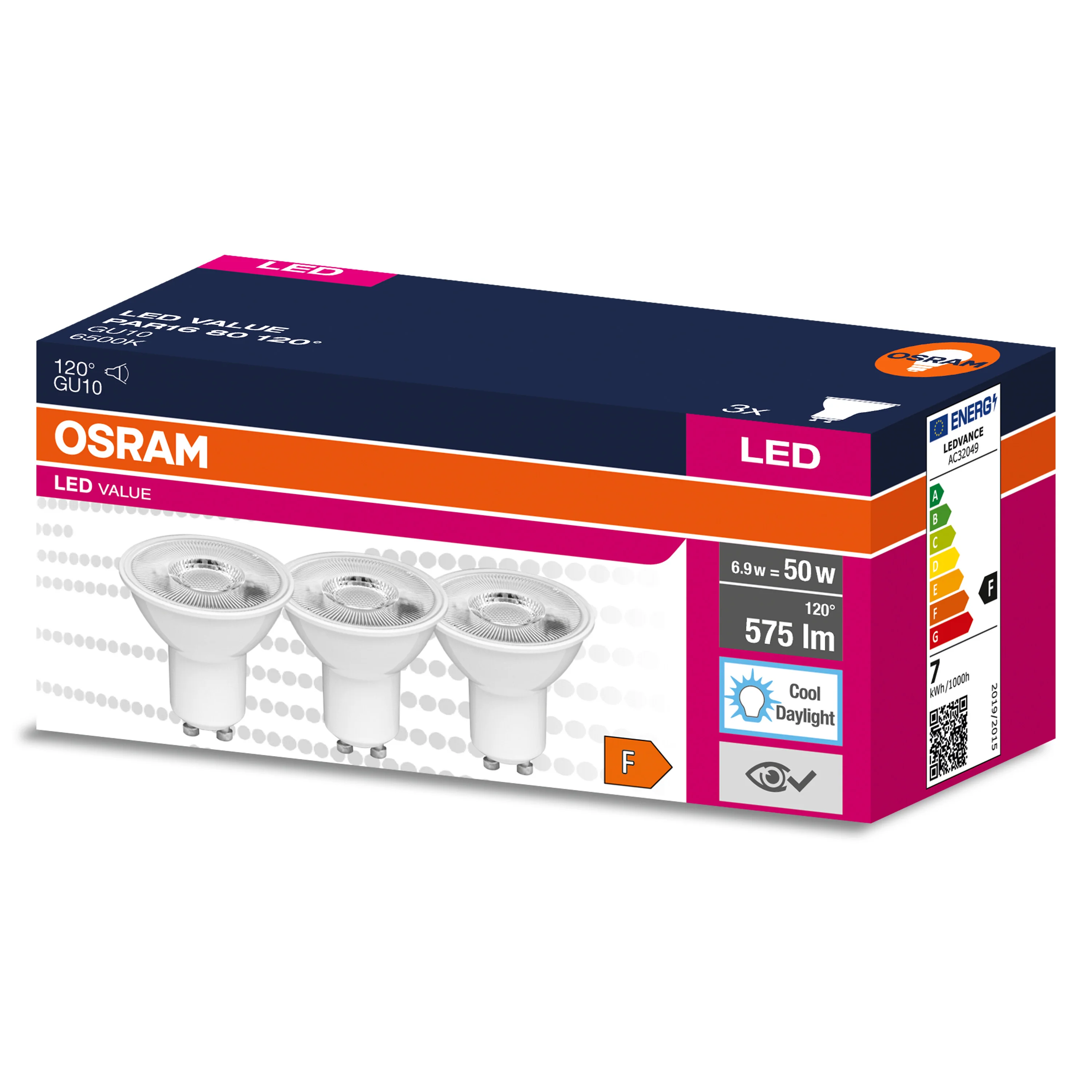 Żarówka LED OSRAM VALUE PAR 16 50 120 ° 6.9 W/6500 K GU10 - Image 3